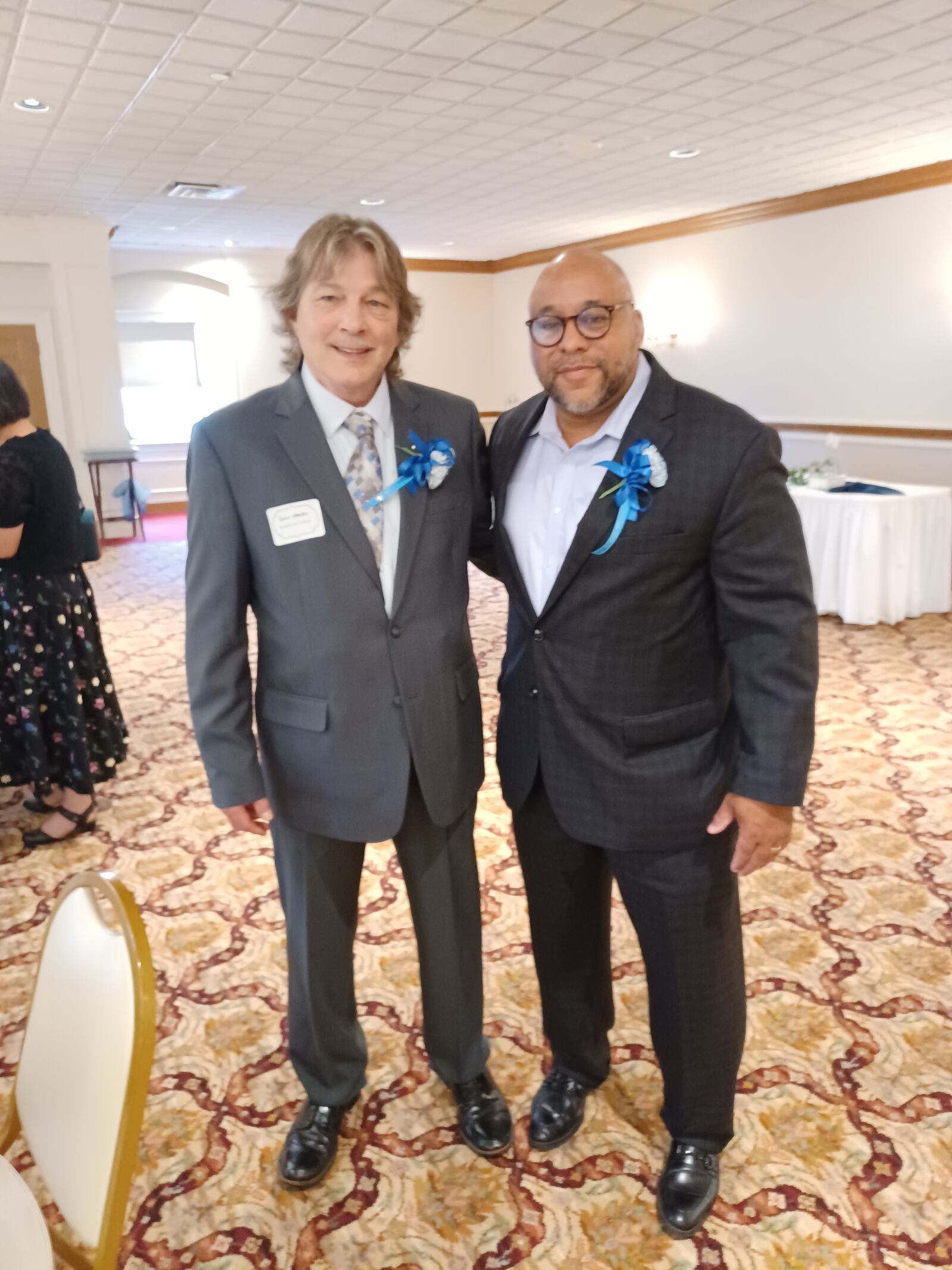 Dennis Hawley (L) with Michael Newson (R), of the Fatherhood Program of Montgomery County at the President's Club award banquet in 2021. Jeremiah's Letter partners with community organizations and county workers to ensure people get the help they need.