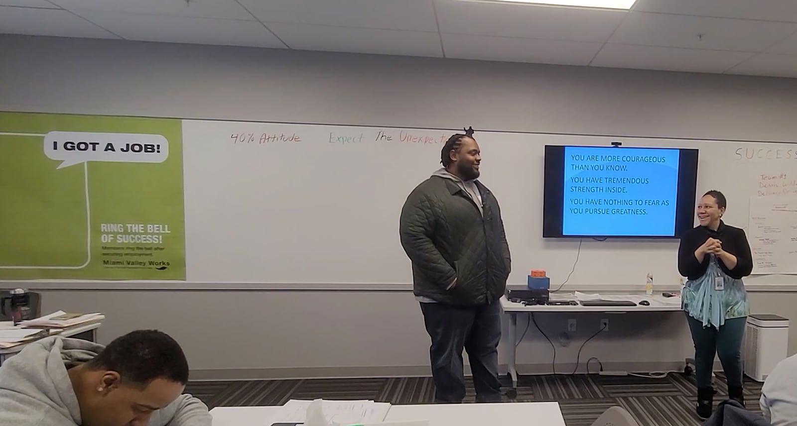 Keenan Woods, left, with Vonciel English an instructor for the Miami Valley Works class, a program of Goodwill Easter Seals Miami Valley. He connected with GESMV while he was beginning to build his business and they helped him get his food service certification. CONTRIBUTED