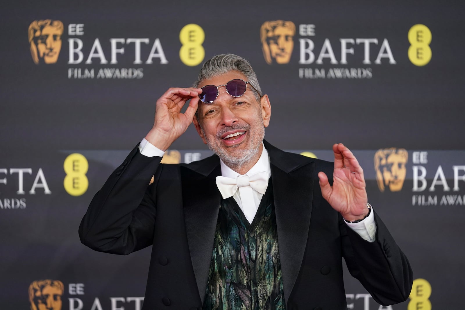 Jeff Goldblum poses for photographers upon arrival at the 78th British Academy Film Awards, BAFTA's, in London, Sunday, Feb. 16, 2025. (Photo by Alberto Pezzali/Invision/AP)