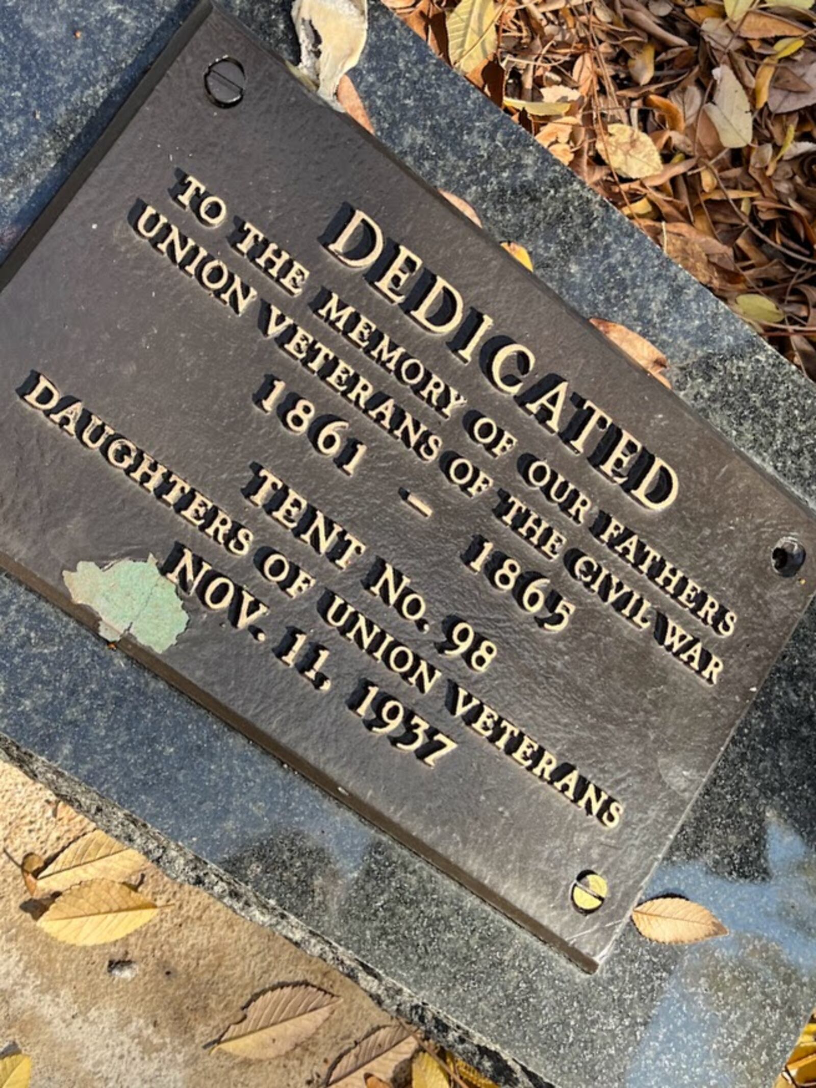 A marker on North Patterson Boulevard dug up and rediscovered by Clayton resident Elaine Herrick two years ago. THOMAS GNAU/STAFF