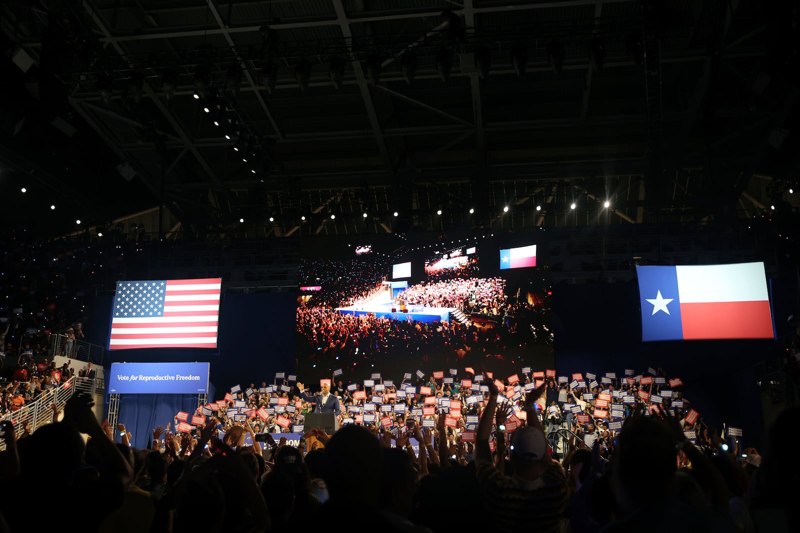 Democratic Rep. Colin Allred speaks at a campaign rally for Democratic presidential nominee Vice President Kamala Harris, Friday, Oct. 25, 2024, in Houston. (AP Photo/Annie Mulligan)