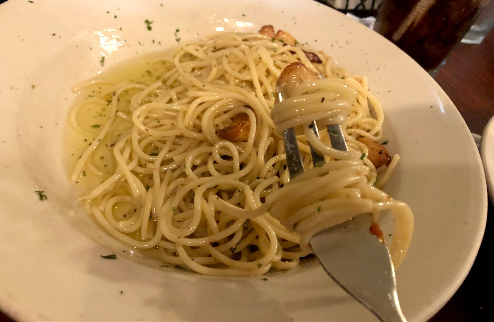 The spaghetti aglio e olio at Tony’s Italian Kitchen, 615 S. Main Street, in Englewood. Photo: Amelia Robinson