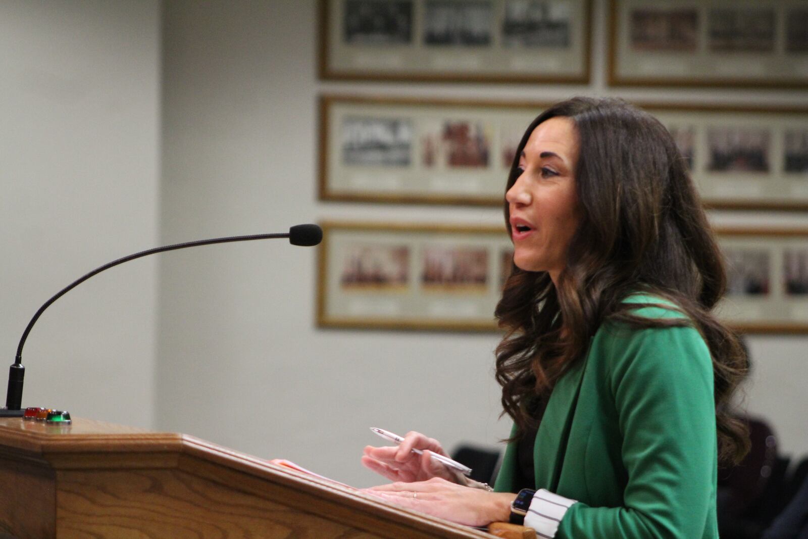 Jennifer Illanz, president of the Greater Dayton Apartment Association, discusses Dayton's proposed source of income ordinance on Wednesday, Feb. 22, 2023. CORNELIUS FROLIK / STAFF