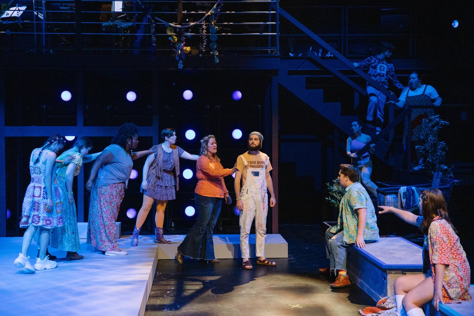 Luke DeVilliers (center, Jesus) and the cast of the University of Dayton's production of "Godspell." KNACK VIDEO + PHOTO