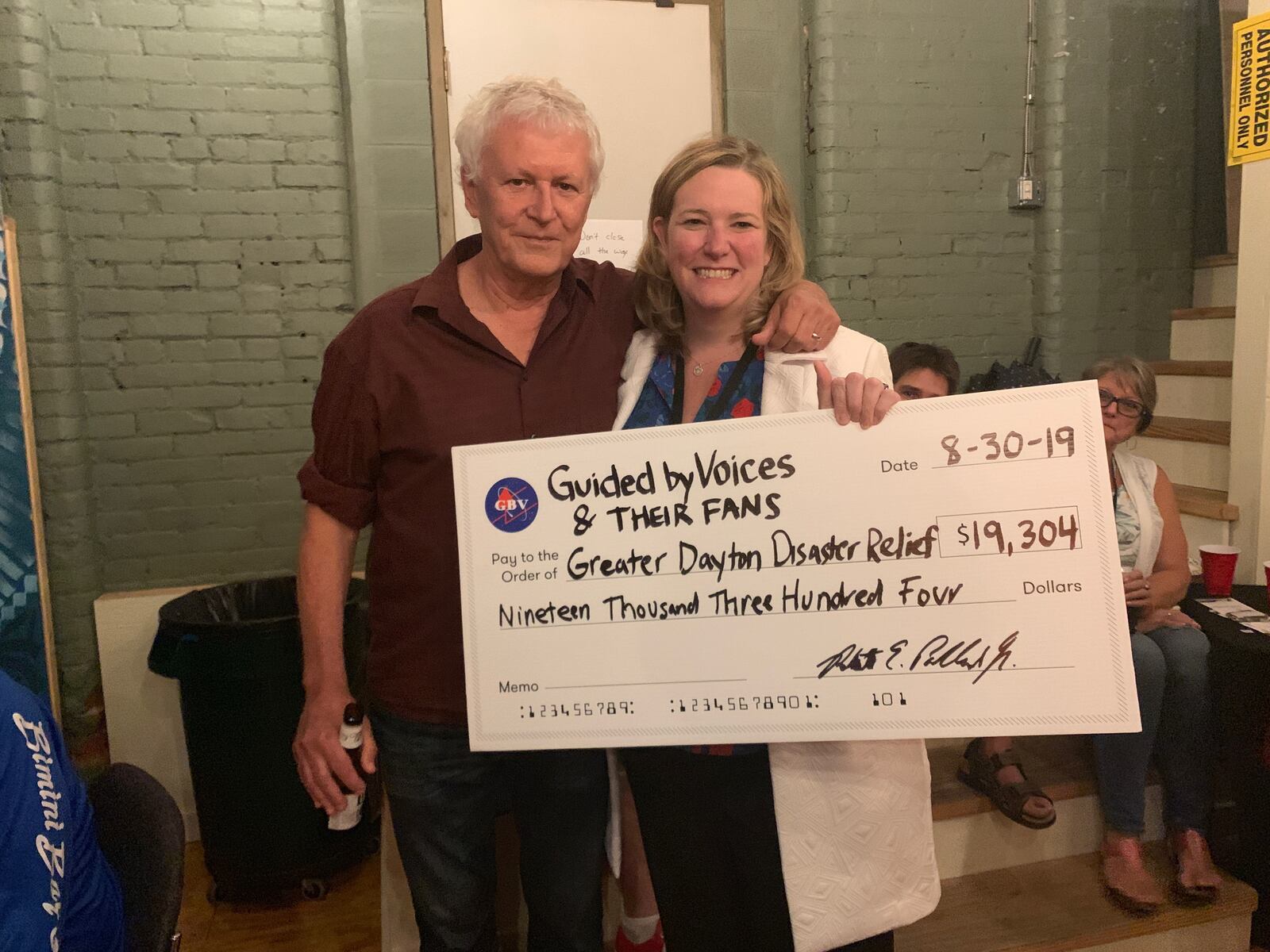 Guided by Voices front man Robert  Pollard with Dayton Mayor Nan Whaley. The band and its fans donated more than $19,000 to the Dayton Foundation tornado relief fund.