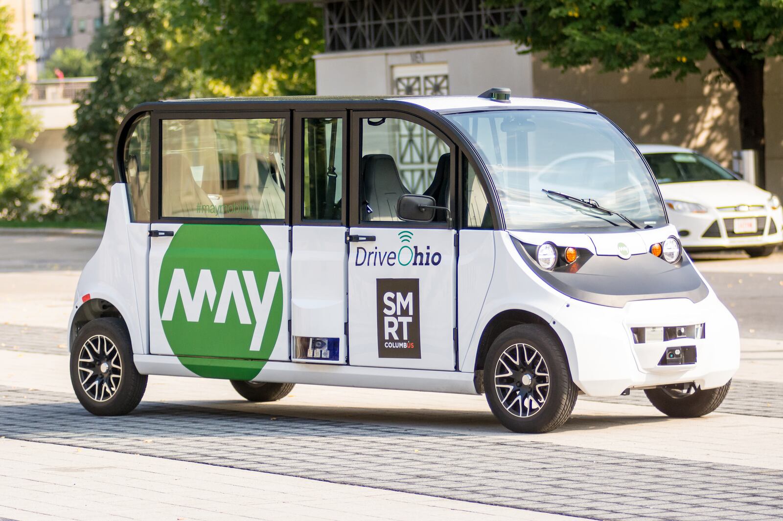 Autonomous cars could be used to ferry people between Springboro's historic downtown and the Wright Station development. Pictured is Ohios first self-driving shuttle which connects riders with four landmarks in downtown Columbus.