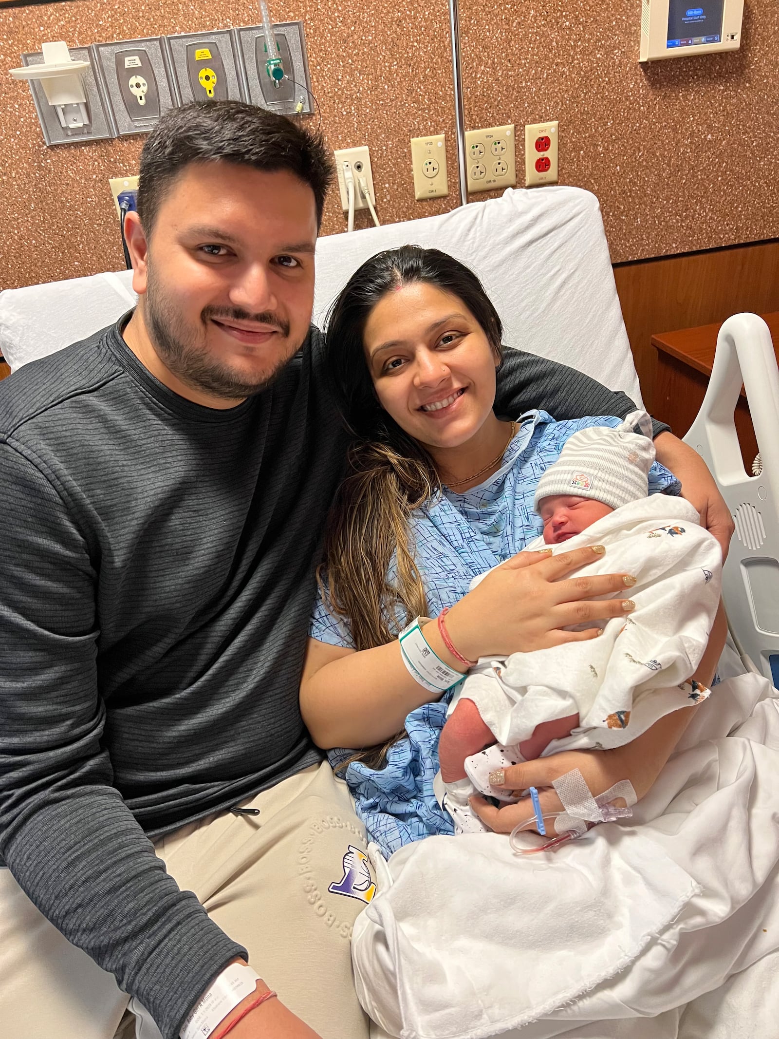 The first baby of the new year in the Dayton area was born at Kettering Health Main Campus at 3 a.m. on Sunday, Jan. 1, 2023. Anaya Meet Soni weighs 7 pounds. Mona and Meet Soni, from Cincinnati, are celebrating their first child. CONTRIBUTED