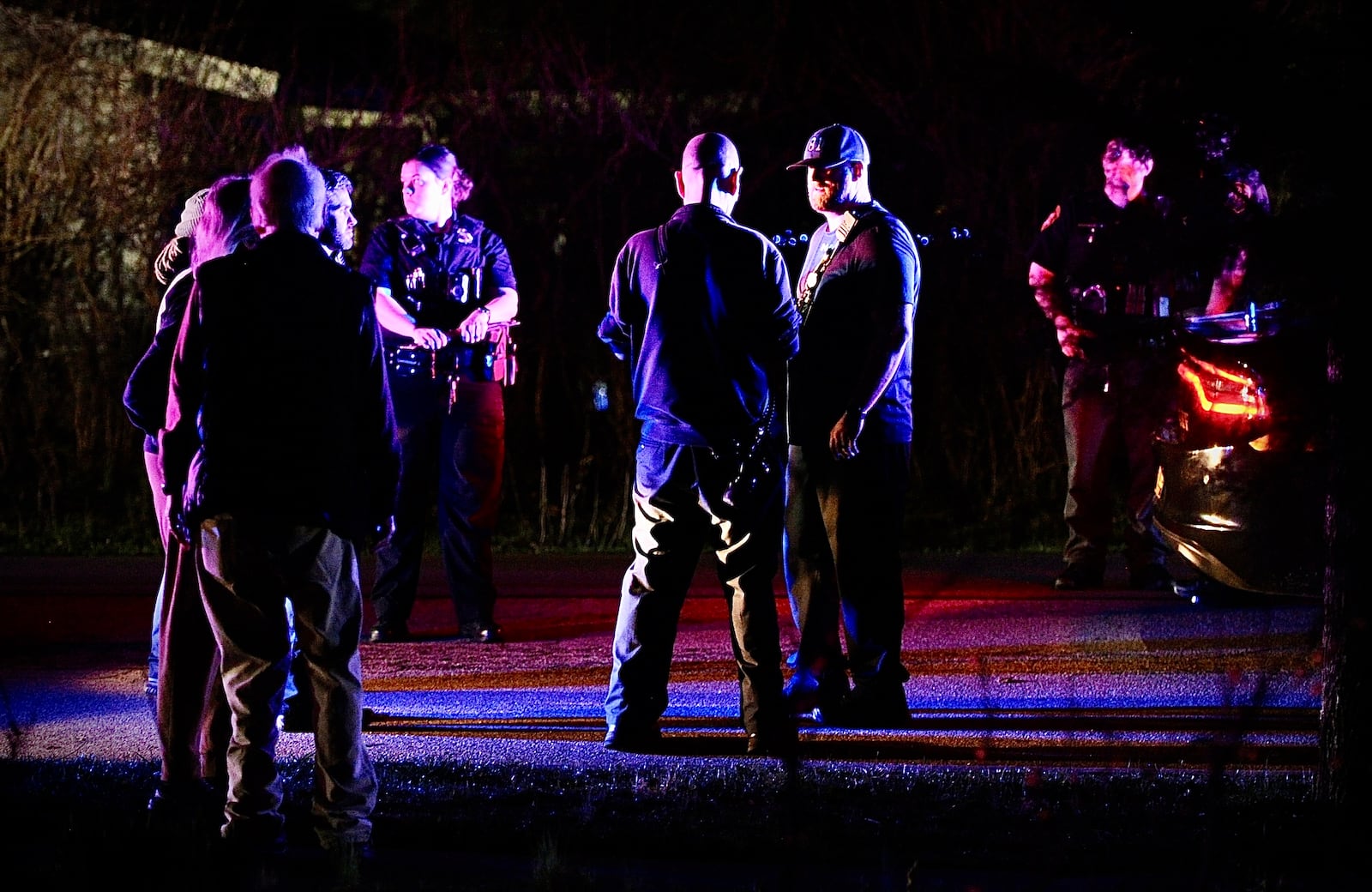 There was a heavy police presence in Yellow Springs on South High Street Thursday night, March 14, 2024, following a report of a shooting. MARSHALL GORBY \STAFF