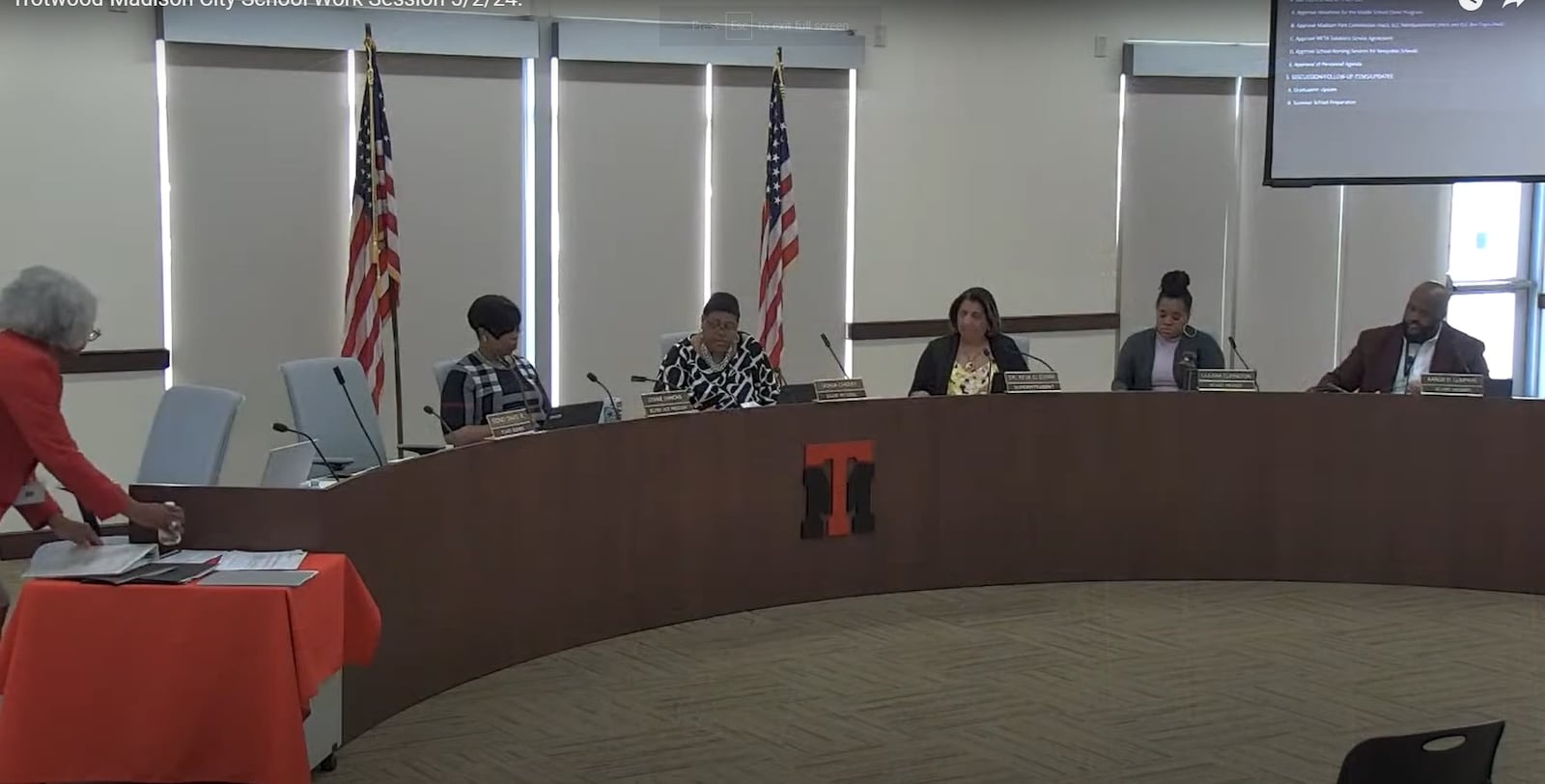 The Trotwood Madison School Board during a meeting May 2. Courtesy of Trotwood Schools.