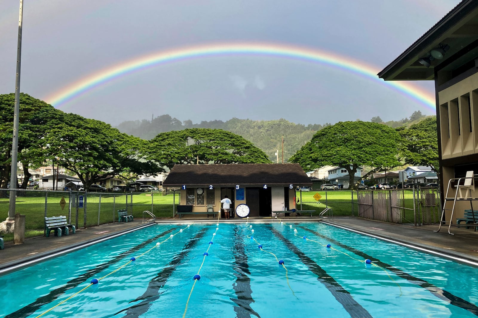 A rainbow appears in the sky on Oct. 28, 2024, in Honolulu. (AP Photo/Jennifer Sinco Kelleher)