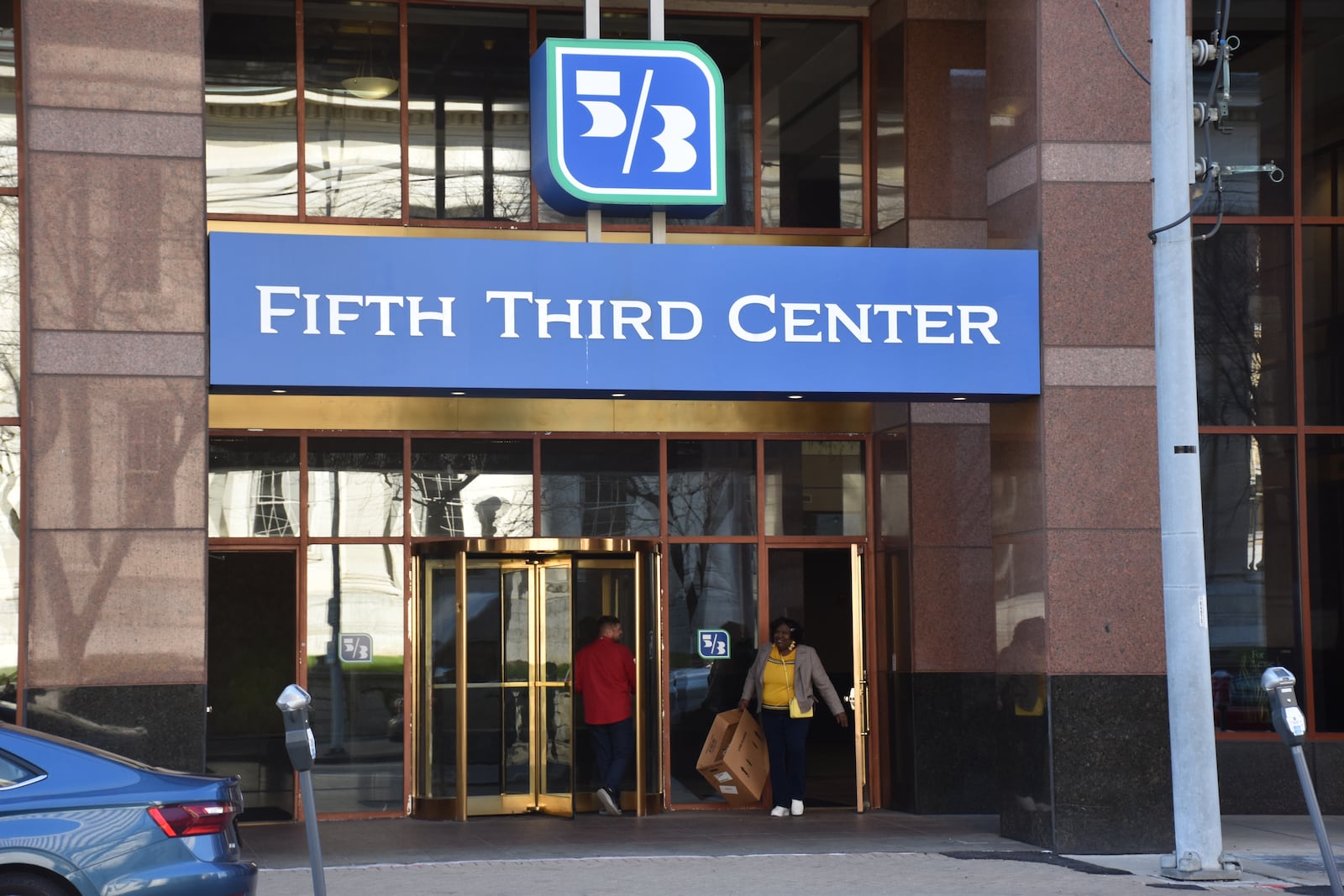 The entrance to Fifth Third Center at Third and Main streets in downtown Dayton. CORNELIUS FROLIK / STAFF