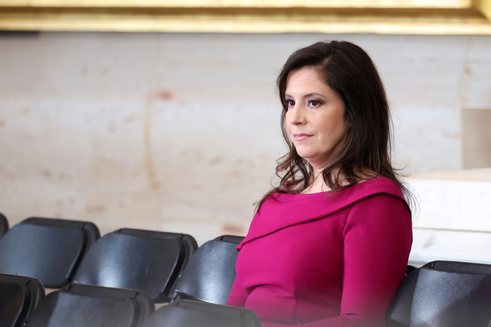 Rep. Elise Stefanik, R-N.Y., sits before the 60th Presidential Inauguration in the Rotunda of the U.S. Capitol in Washington, Monday, Jan. 20, 2025. (Kevin Lamarque/Pool Photo via AP)