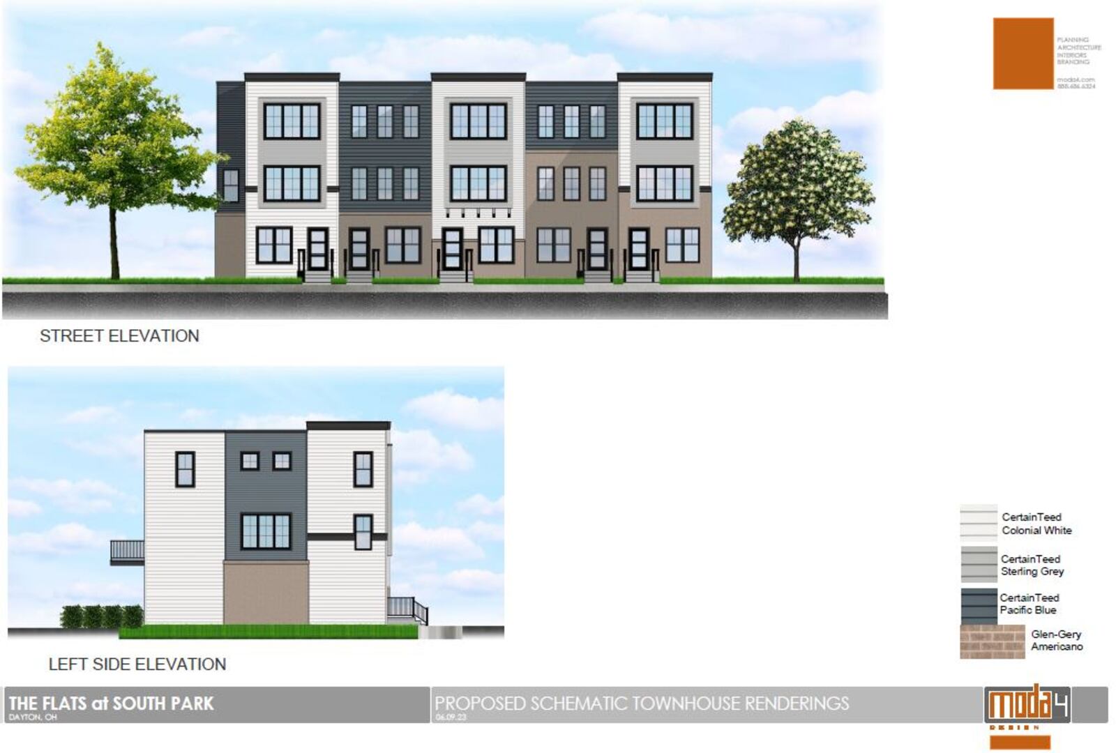 Renderings of proposed townhomes for the South Park neighborhood. CONTRIBUTED