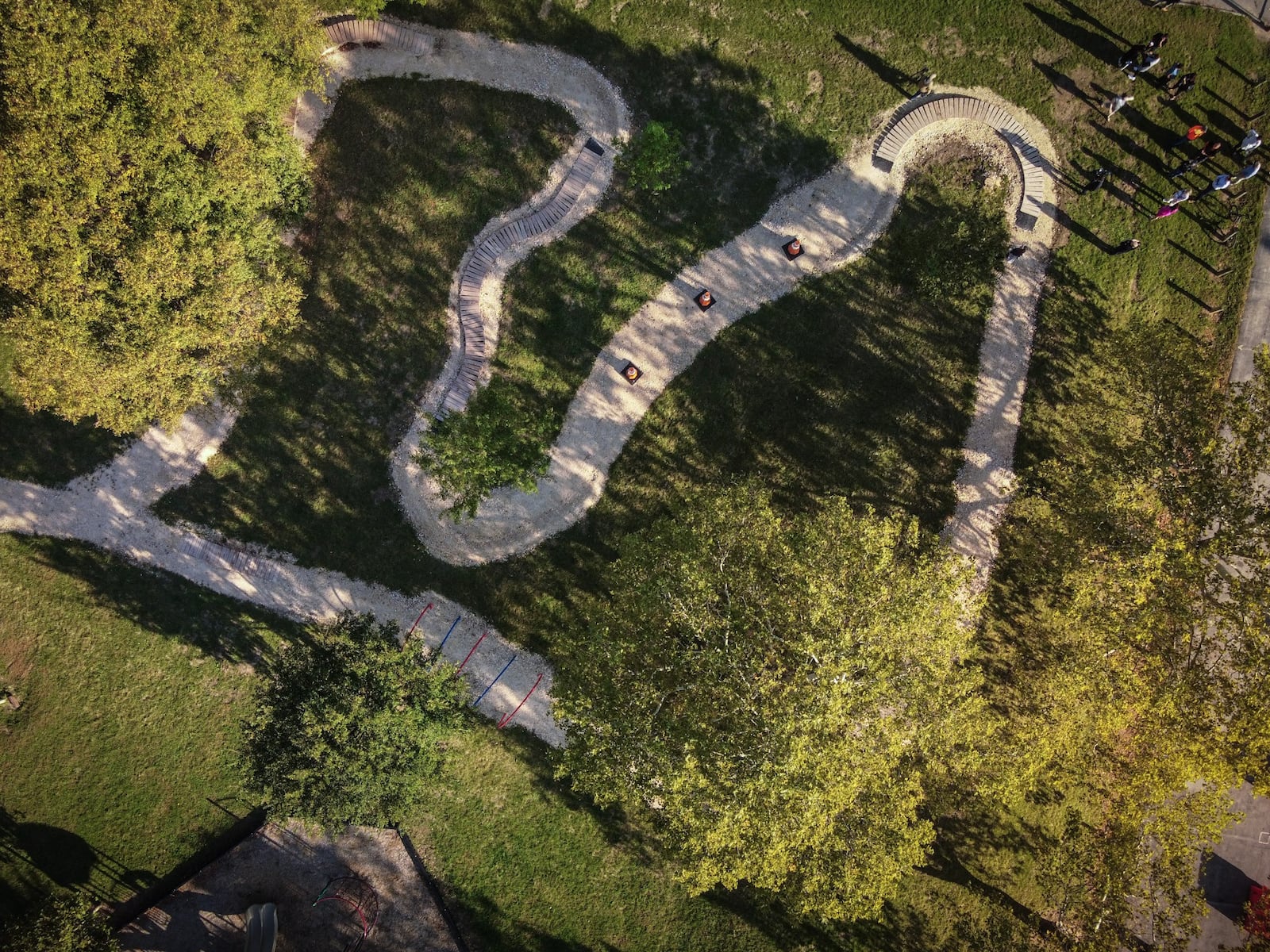 This is a drone picture of the new bicycle playground behind Welcome Stadium. JIM NOELKER/STAFF