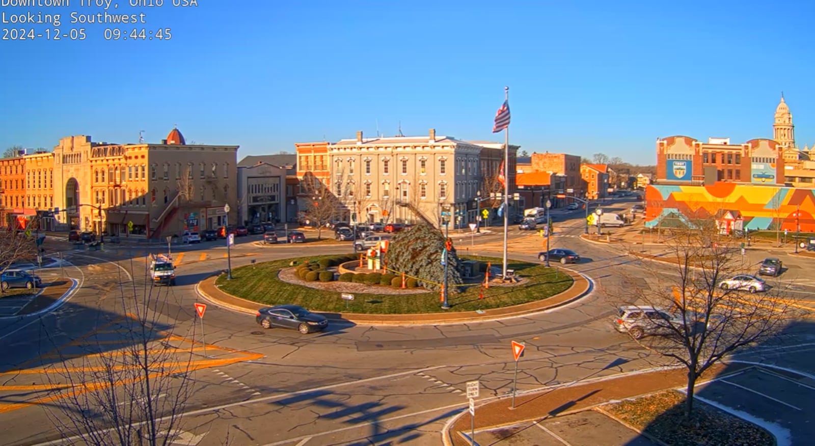 Strong winds knocked over Troy's Christmas late Wednesday, Dec. 4, 2024. Gusts of 40 to 60 mph were reported across the Dayton region. Photo courtesy the City of Troy.