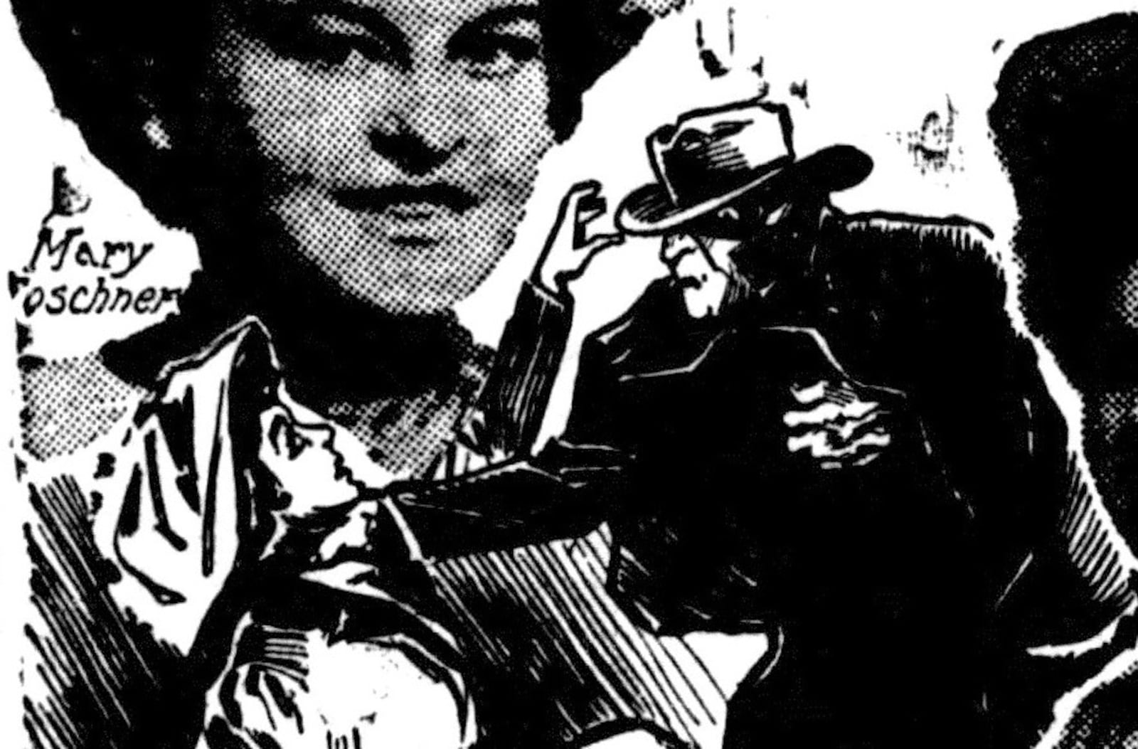 Mary Forschner and a sketch of her killer. The Dayton Strangler was blamed for many unsolved murders in the early 1900s.