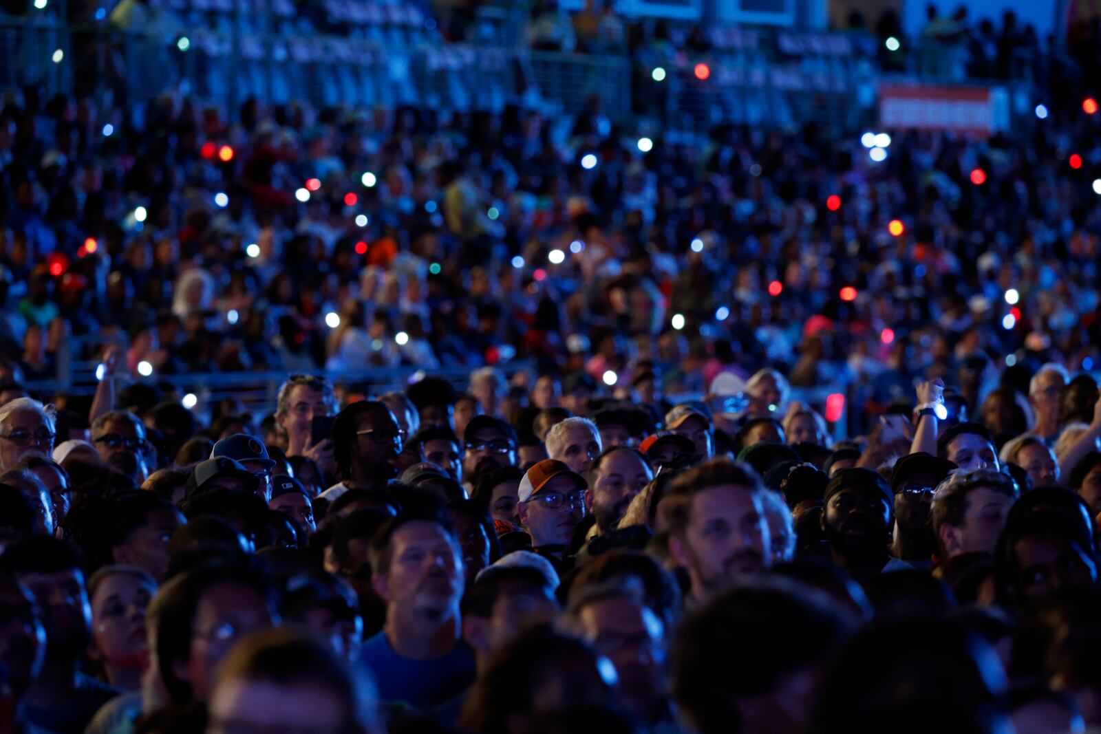 Attendees look on at a campaign rally for Democratic presidential nominee Vice President Kamala Harris, Friday, Oct. 25, 2024, in Houston. (AP Photo/Annie Mulligan)