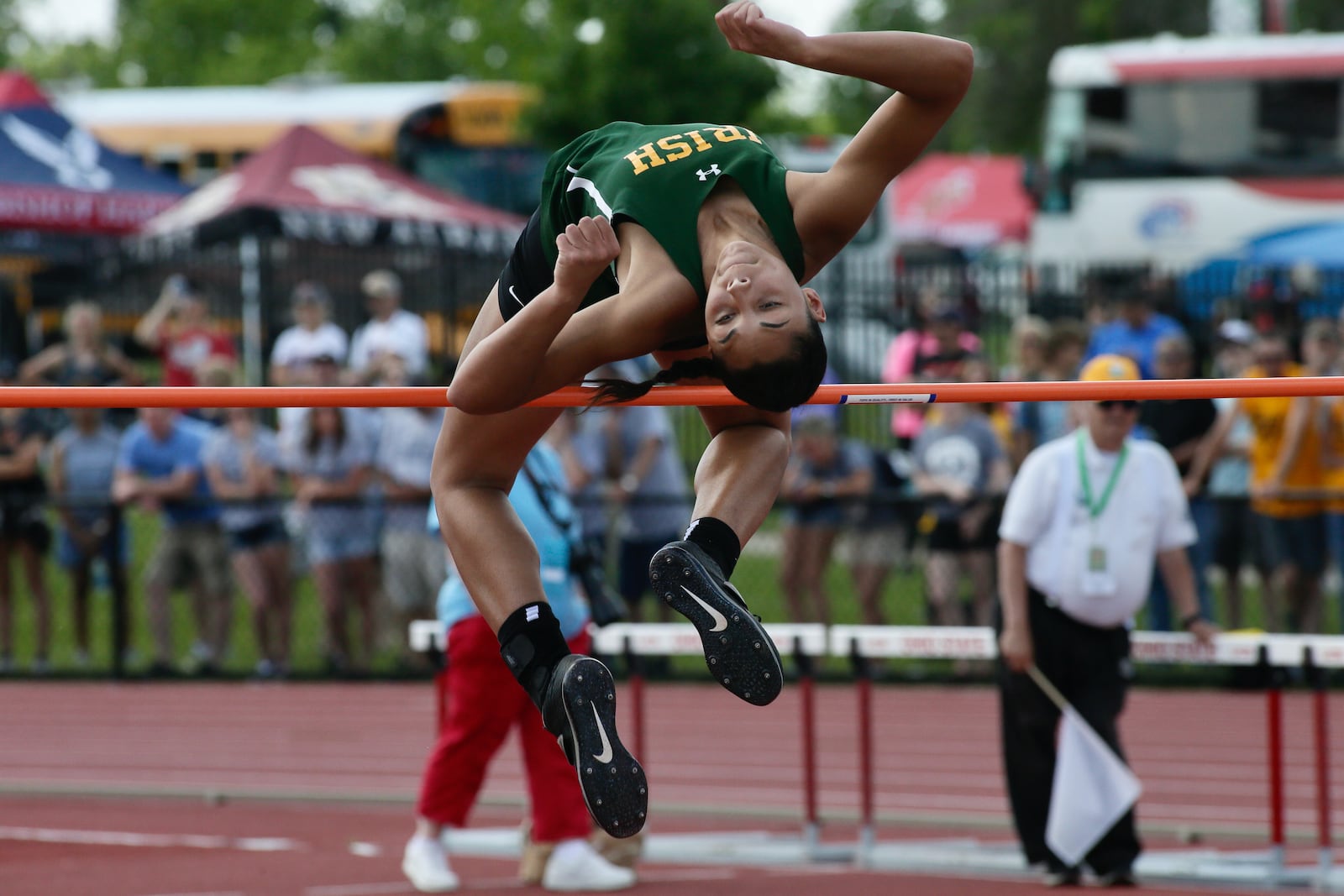 Catholic Central's Mallory Mullen competes in the high jump in the Division III state track championship on Friday, June 3, 2022, at Jesse Owens Memorial Stadium in Columbus. David Jablonski/Staff