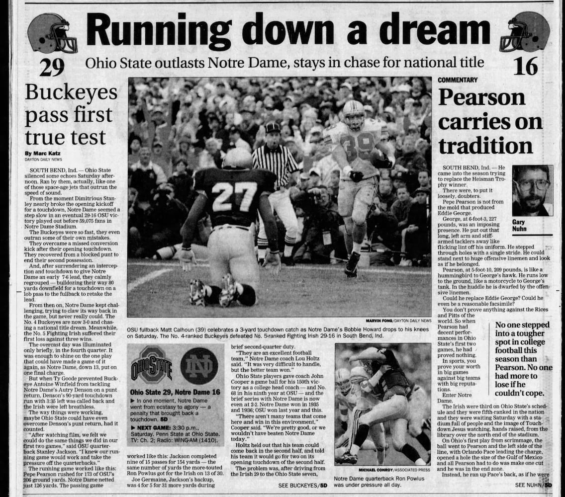 Ohio State-Notre Dame Dayton Daily News archive