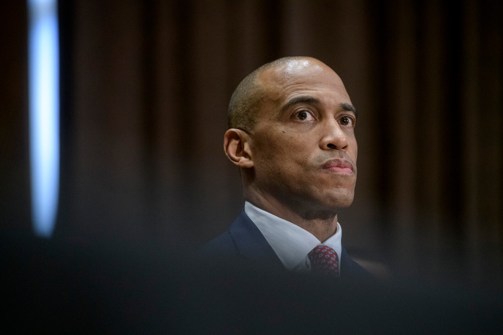 Eric Scott Turner, President-elect Donald Trump's nominee to be Secretary of Housing, testifies at a Senate Committee on Banking, Housing, and Urban Affairs hearing for his pending confirmation on Capitol Hill, Thursday, Jan. 16, 2025, in Washington. (AP Photo/Rod Lamkey, Jr.)