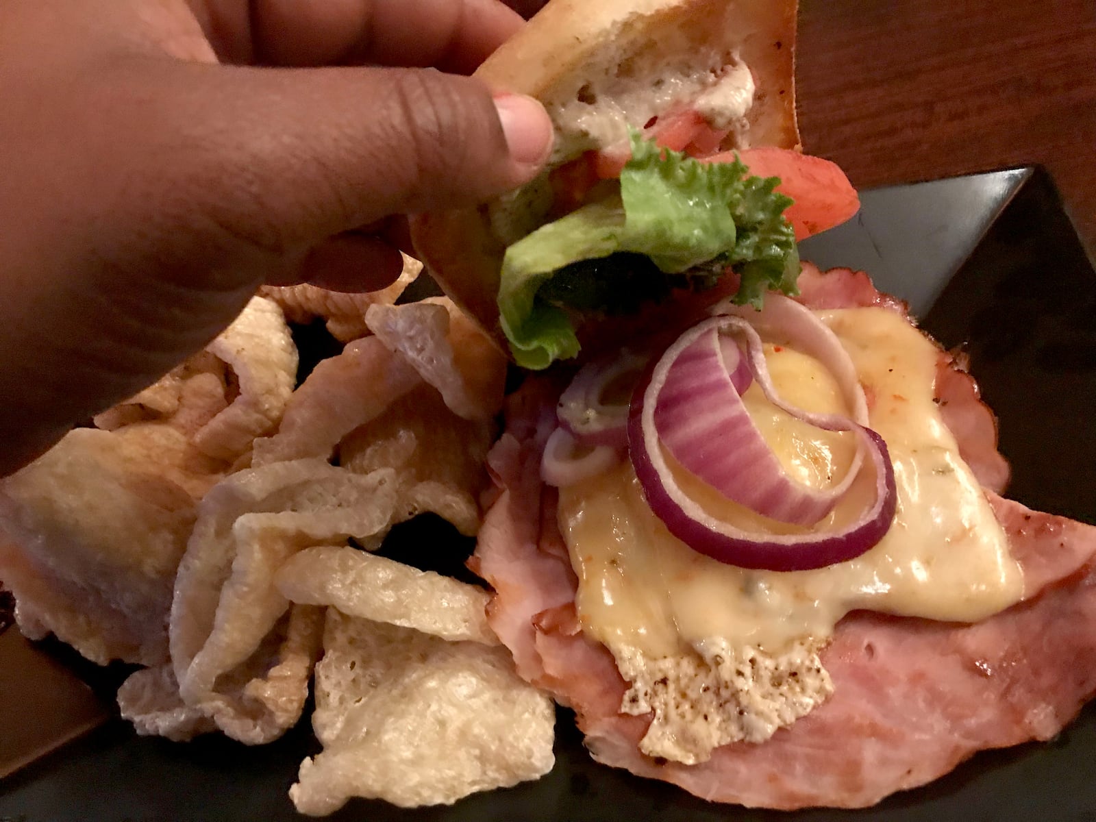 The Pork Lord sandwich at Fifth Street Brew Pub.  Photo by Amelia Robinson