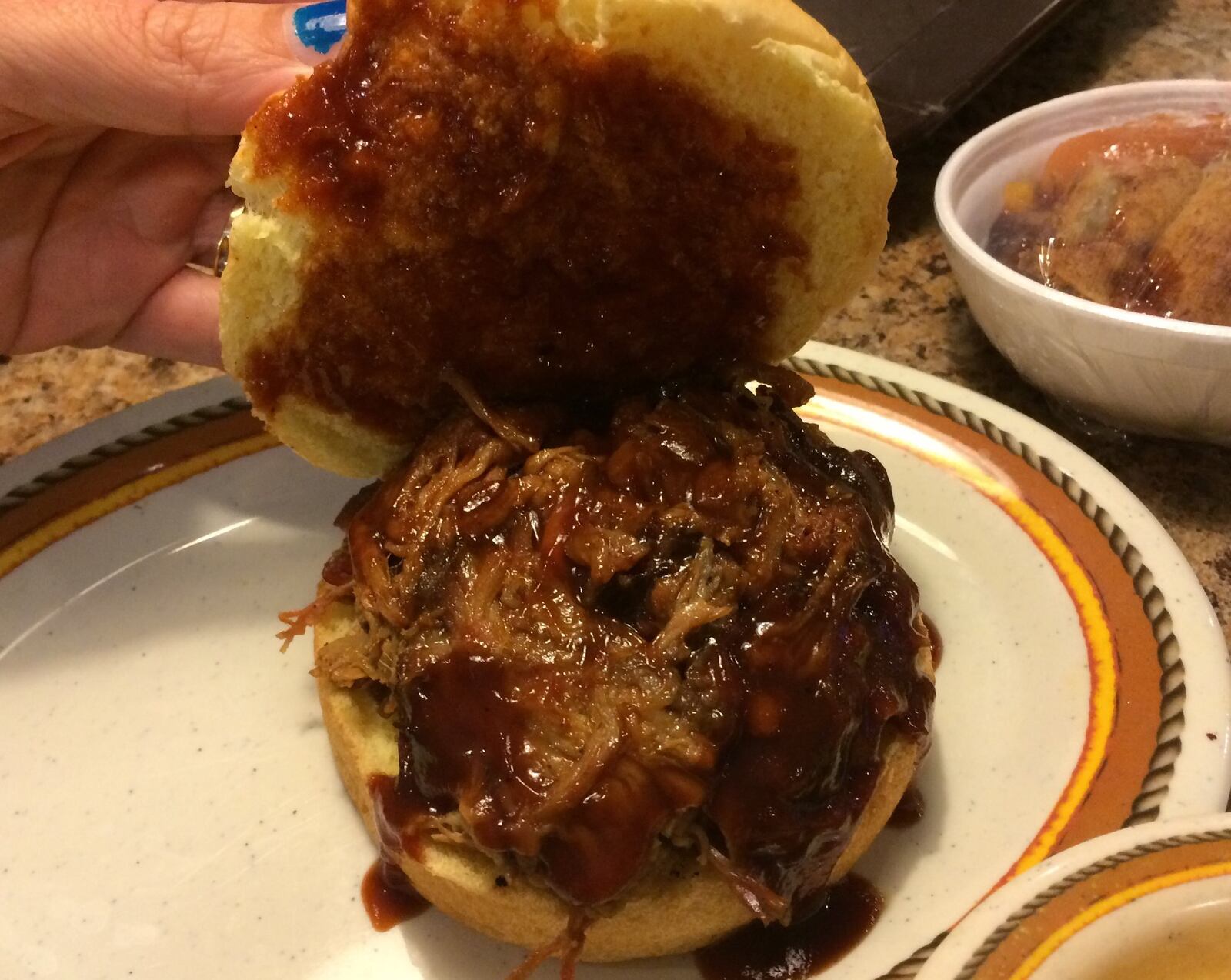 Hickory River Smokehouse’s award-winning pulled pork sandwich. Tender, juicy, delicious. Regular price, $4.49. (MICHELLE FONG/STAFF)