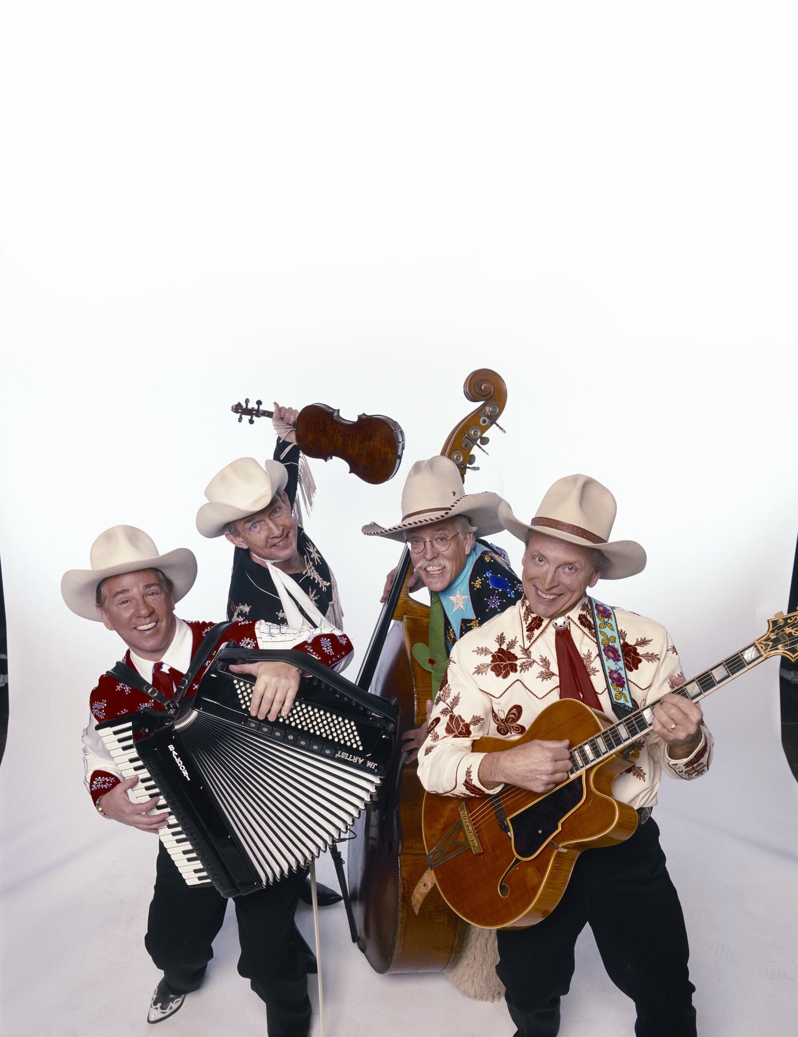 Grammy-winning cowboy quartet Riders in the Sky, (clockwise from bottom) Ranger Doug, Joey, the CowPolka King, Woody Paul and Too Slim, perform at Sorg Opera House in Middletown on Saturday, March 12.