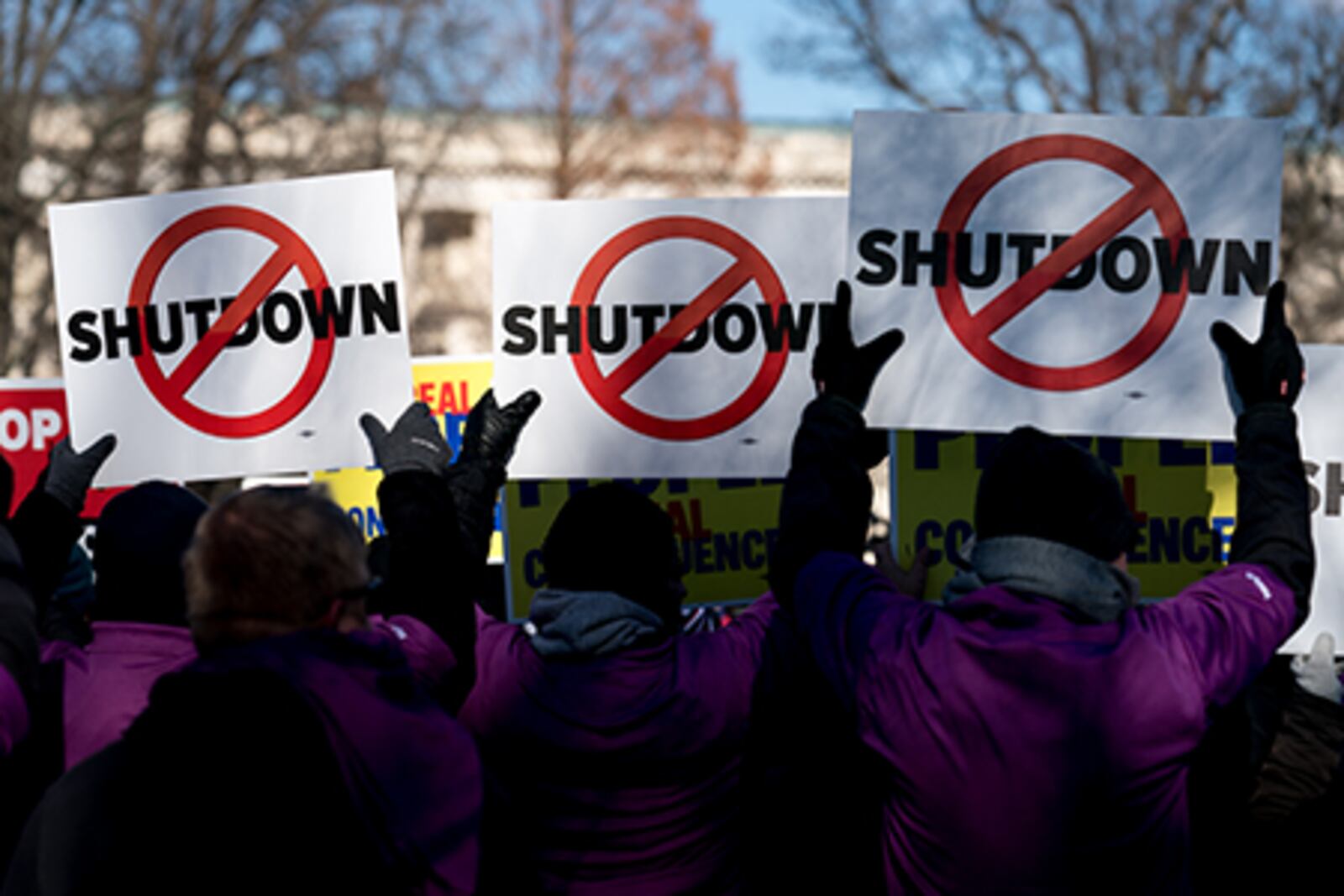 Members of the air traffic controllers union protested during the last government shutdown in January.