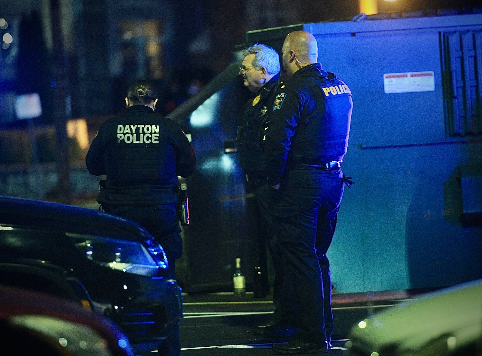 University of Dayton and Dayton Police keep a close eye on crowds of students Saturday night, March 16, 2024. MARSHALL GORBY \STAFF