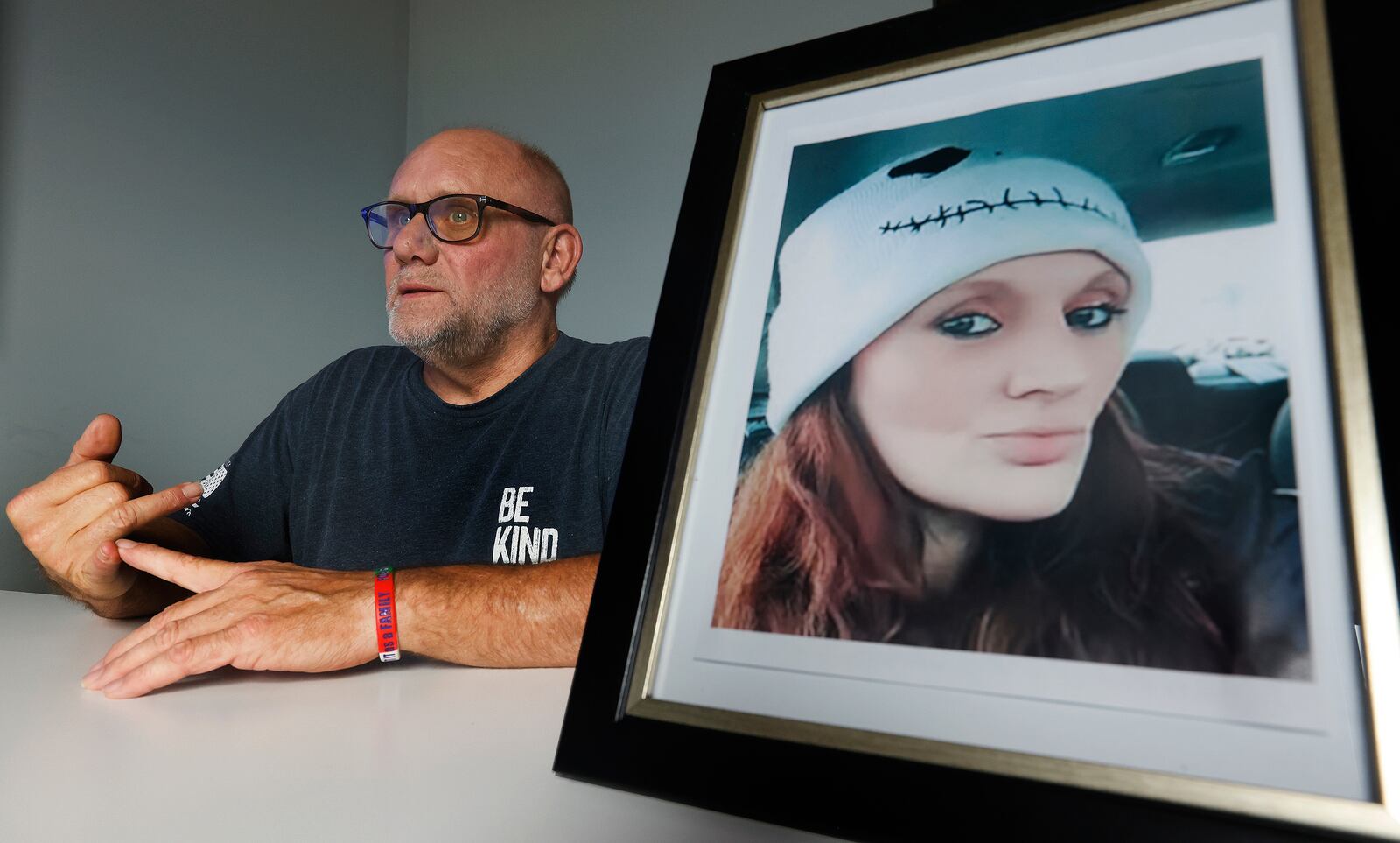 Paul Bertke, a Kettering resident, talks about the death of his stepdaughter, Tanis Spragg. Spragg, 33, died of a drug overdose in July 2021. MARSHALL GORBY\STAFF