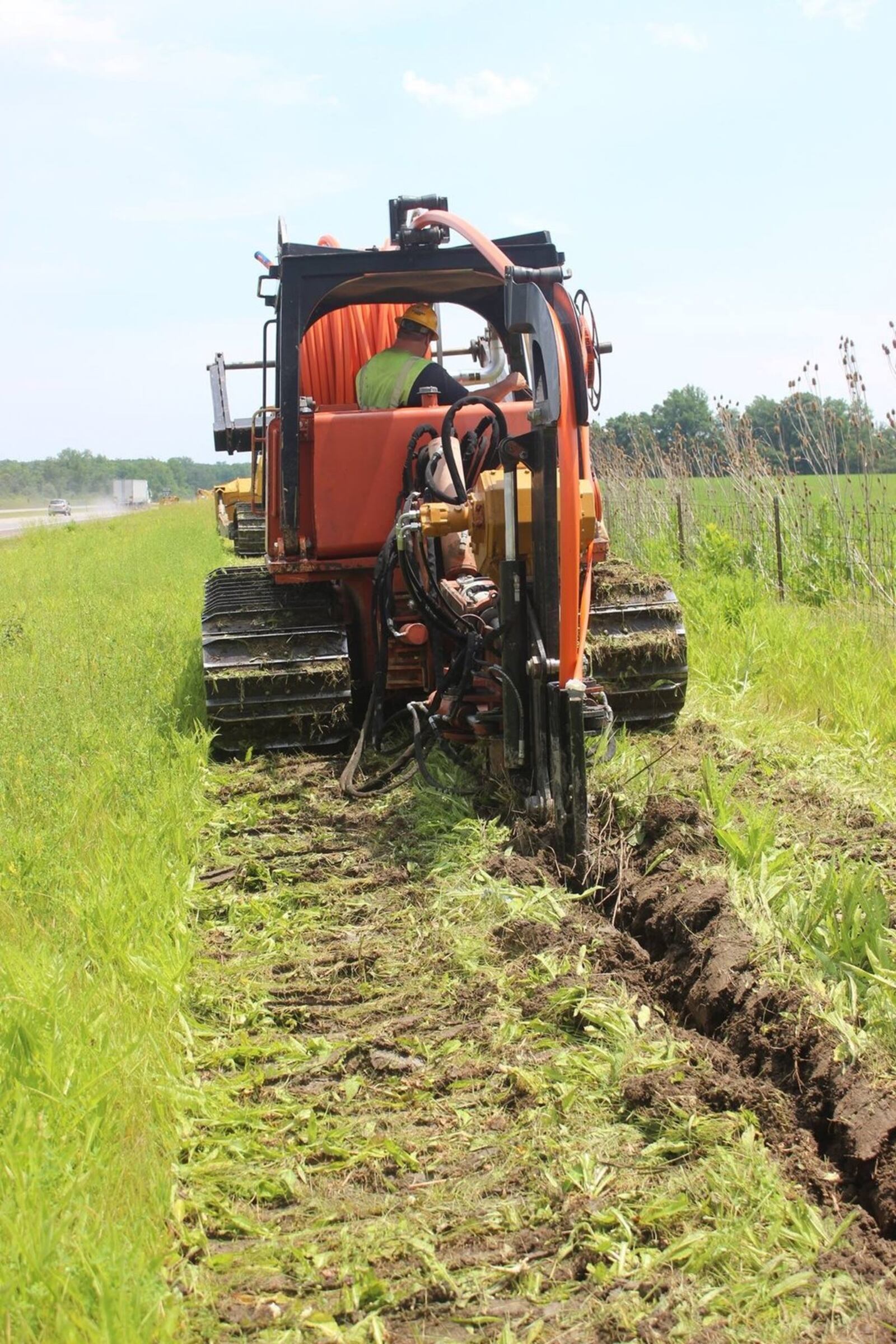 A contractor for the Ohio Department of Transportation laid fiber optic cable along U.S. Route 33 to be used in the state’s smart cooridor project to test how vehicles can communicate about road conditions, accidents and other provide other information.