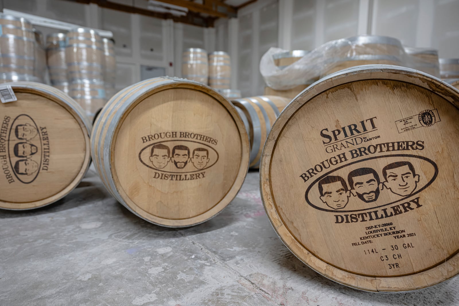 Bourbon barrels with product in them are seen inside of the Brough Brothers Distillery that is under construction in Louisville, Ky., Saturday, March 8, 2025. (AP Photo/Jon Cherry)