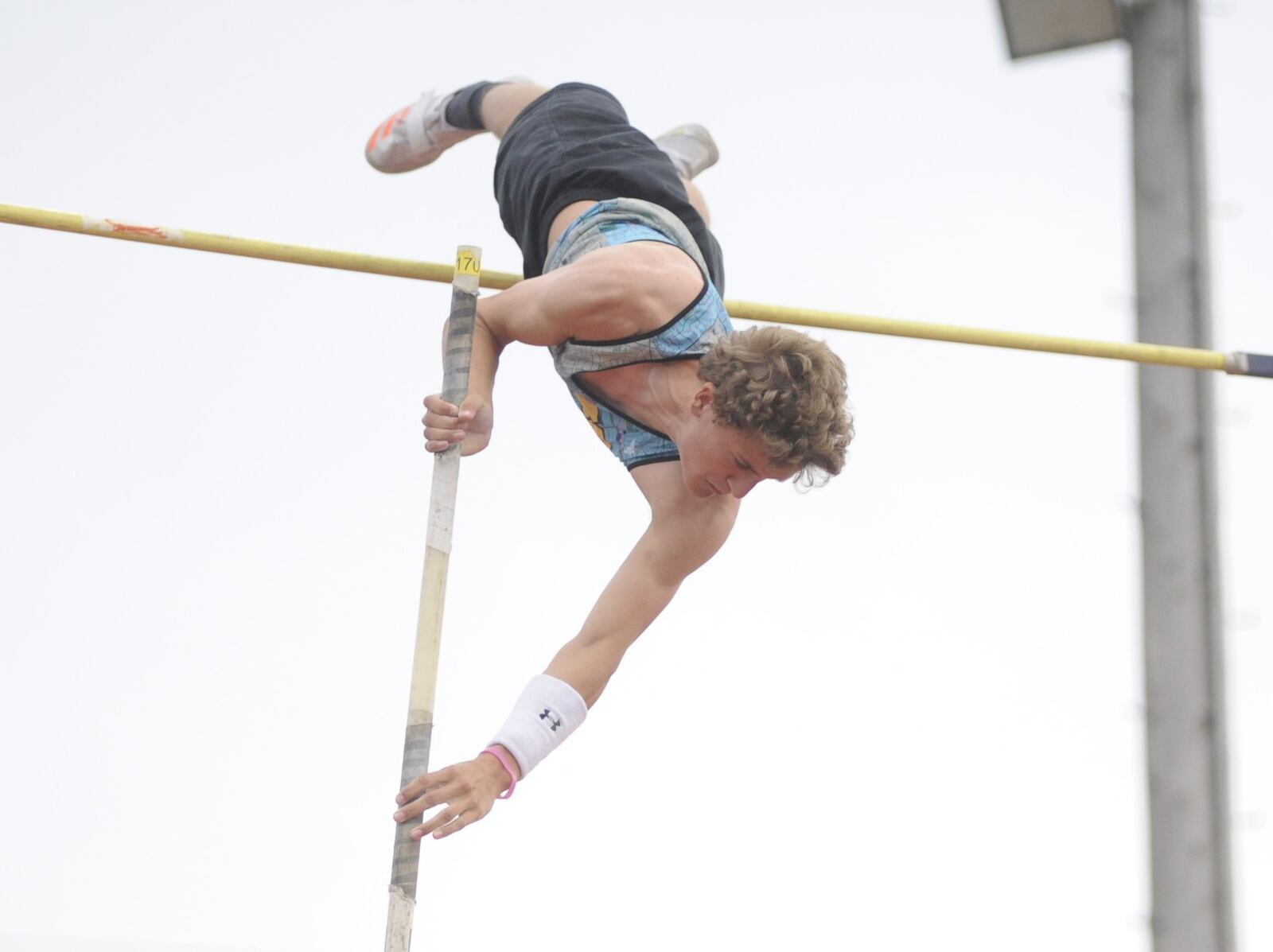 Centerville senior Colin Jasin was second in the pole vault in the D-I district track and field meet at Wayne on Wed., May 16, 2018. MARC PENDLETON / STAFF