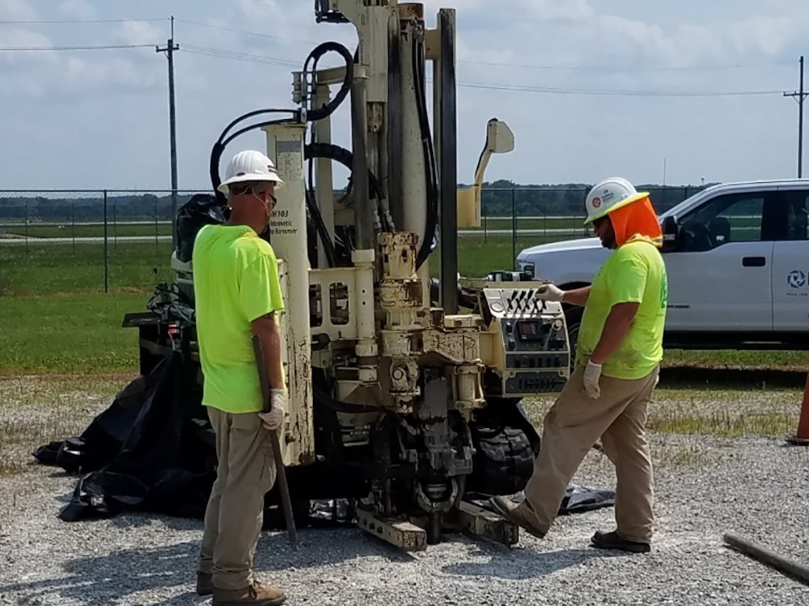 A direct-push technology drill rig collects subsurface soil-sample cores at a Fire Training Area on Wright-Patterson Air Force Base. CONTRIBUTED PHOTO