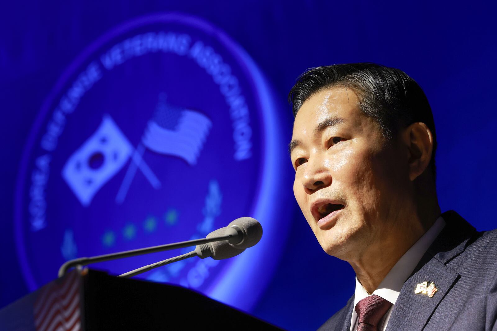 South Korea's National Security Director Shin Wonsik delivers a speech at a conference in Seoul, South Korea, Wednesday, Oct. 30, 2024. (Shin Hyun-woo/Yonhap via AP)