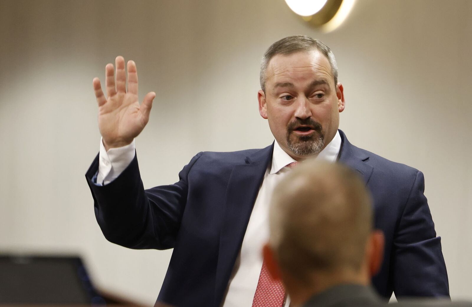 Defense attorney Chad Ziepfel,  pictured, is representing Butler County Auditor Roger Reynolds in his criminal trial starting in Butler County Common Pleas Court super courtroom Monday, Dec. 12, 2022 in Hamilton. NICK GRAHAM/STAFF