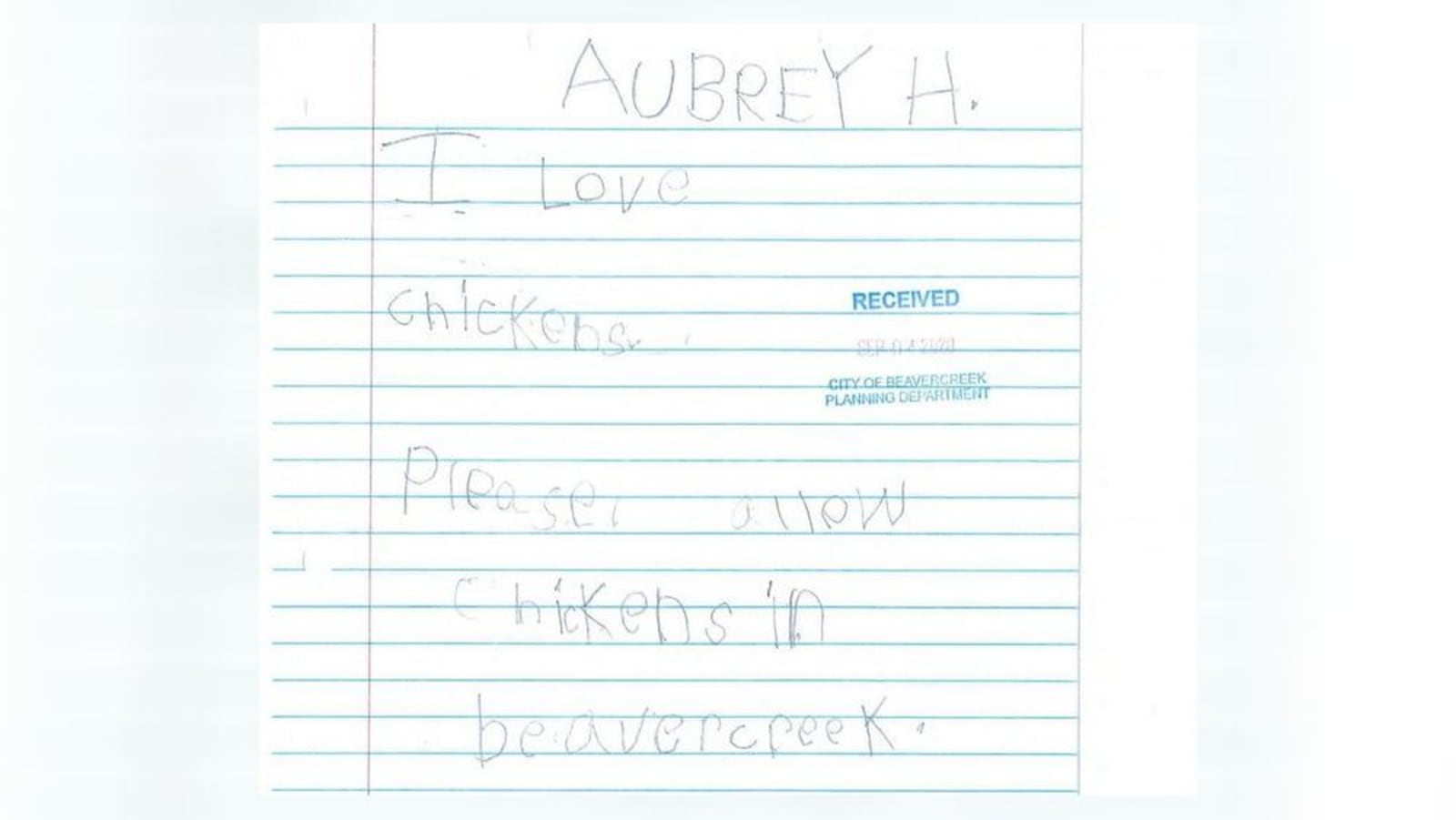 A child wrote a letter asking Beavercreek City Council to consider allowing residents to keep chickens in their backyards. CONTRIBUTED