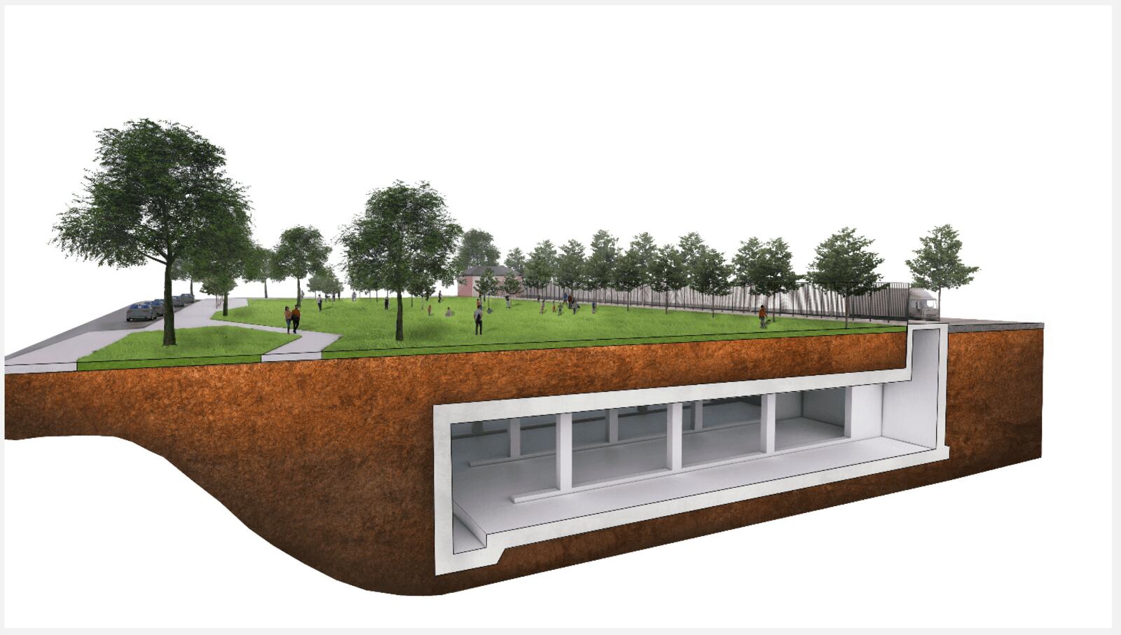 A cutaway view of the new underground storage basin, looking south. The basin that is under construction now will be located on the west side of N. Main Street, between Columbia Avenue and Manchester Avenue. CITY OF MIDDLETOWN