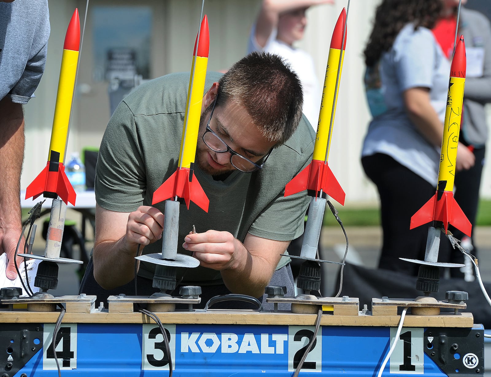 Xenia Community STE(A)M Academy, freshman student Tyler Zentner prepares his rocket for launch Friday, May 10, 2024. MARSHALL GORBY\STAFF





