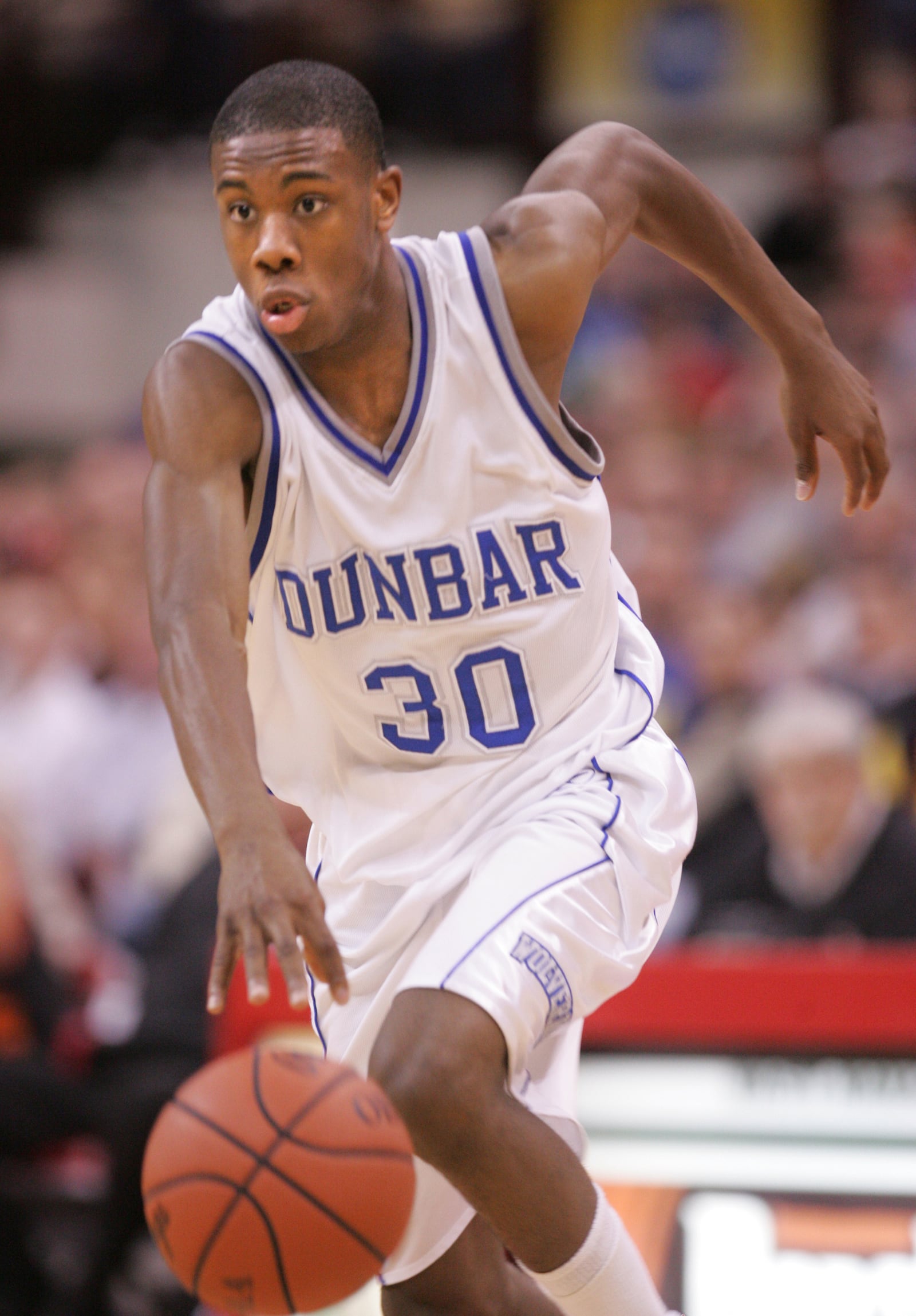 24 March 07 Photo by Ron Alvey. Norris Cole II, of Dunbar, starts a second half fastbreak. Cole had 8 points and 7 assists in the 87 to 85 victory over Upper Sandusky in the Division II boys state basketball champinship game.