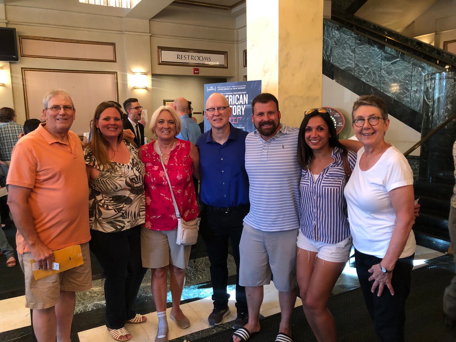 “American Factory”  from Oscar-nominated filmmakers Steve Bognar and Julia Reichert made its theatrical debut Monday, Aug. 19 at the Victoria Theatre in downtown Dayton.  Bognar (blue shirt) and Reichert (white shirt), a Yellow Springs couple, greeted a list of guests that included workers featured in the movie.  former Fuyao employee Jill Lamantia (pink top) is featured.