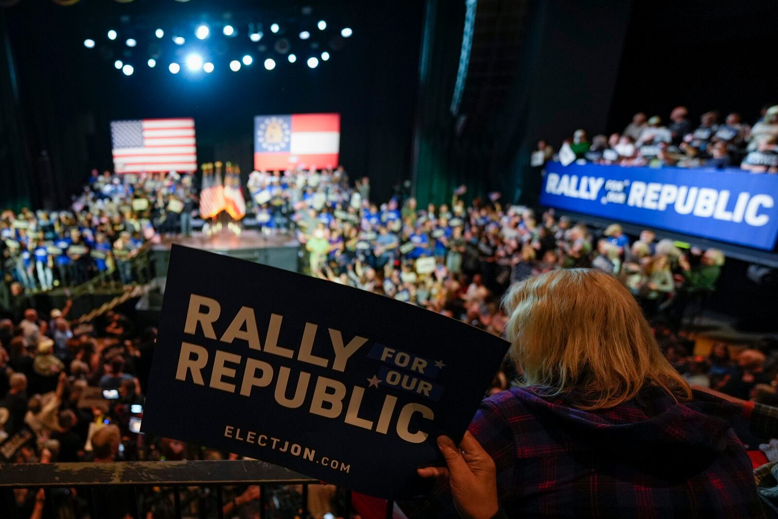 People cheer during a Rally for our Republic gathering, Saturday, March 22, 2025, in Atlanta. (AP Photo/Mike Stewart)