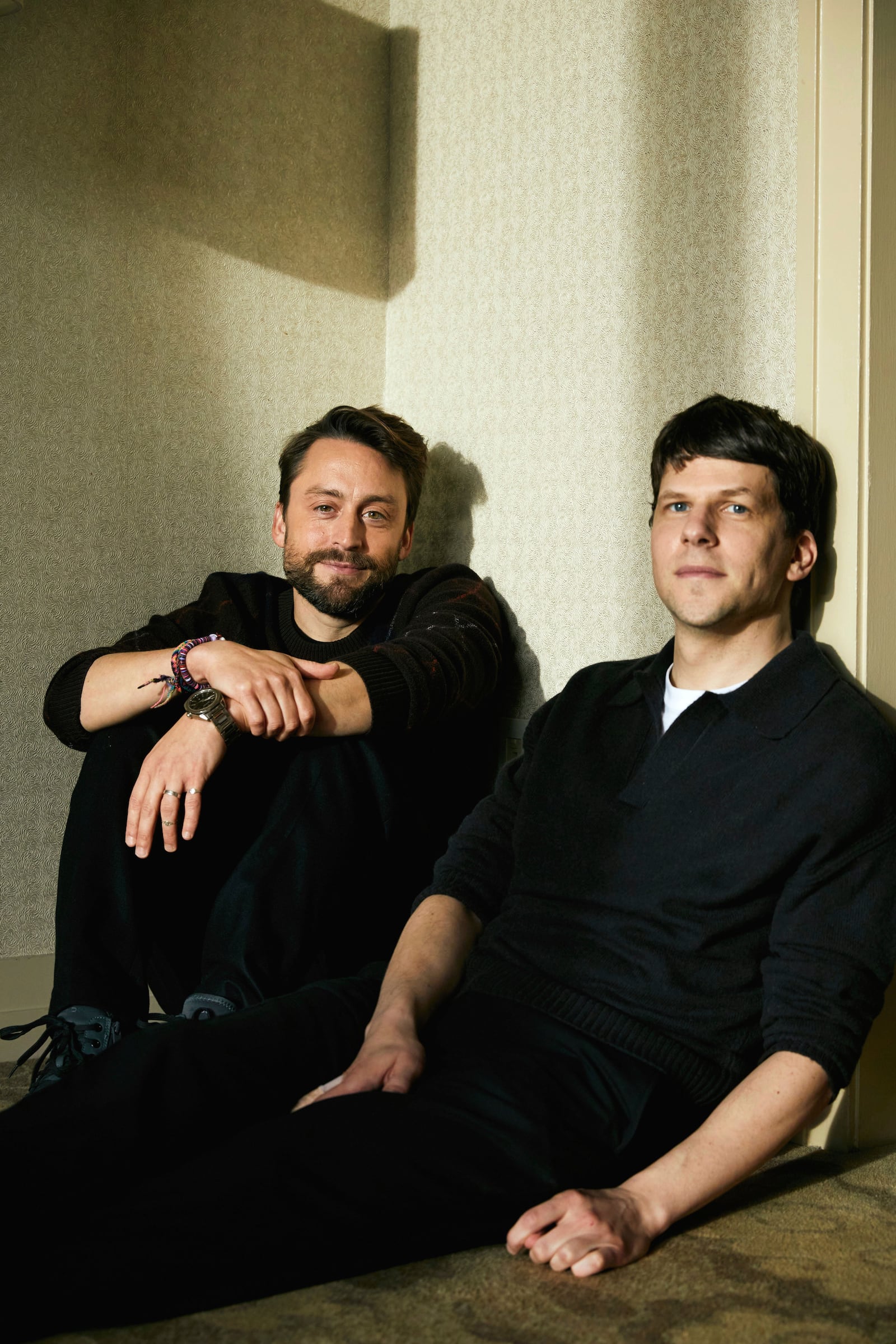 Kieran Culkin, left, and Jesse Eisenberg pose for a portrait to promote the film "A Real Pain" on Thursday, Oct. 17, 2024, in New York. (Photo by Taylor Jewell/Invision/AP)