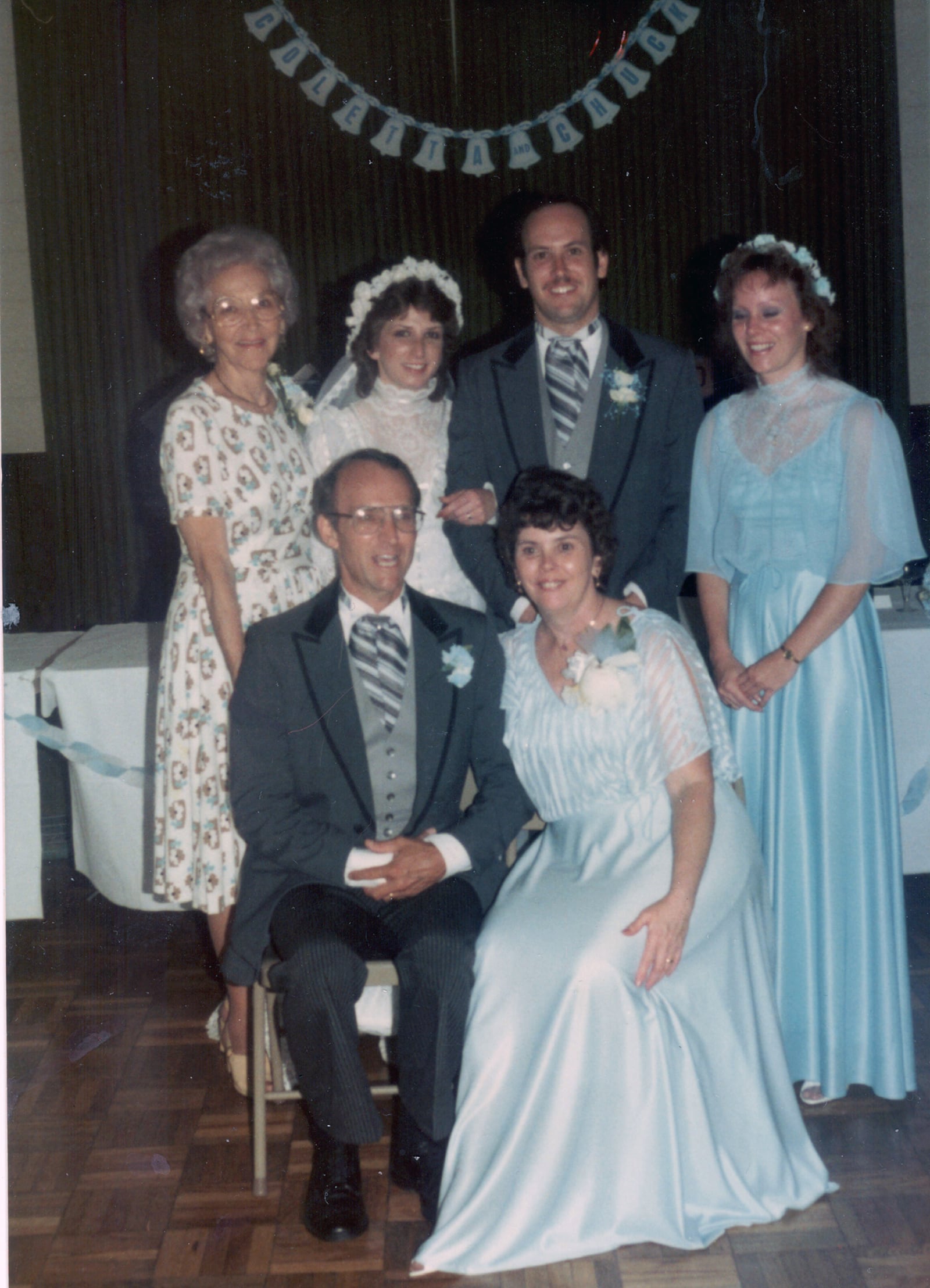 Doran's wedding day in August of 1984. L-R front (dad Chuck Doran senior and mother Janet
Rear grandmother Alice Sines, Coletta, Doran and sister Shirley Doran