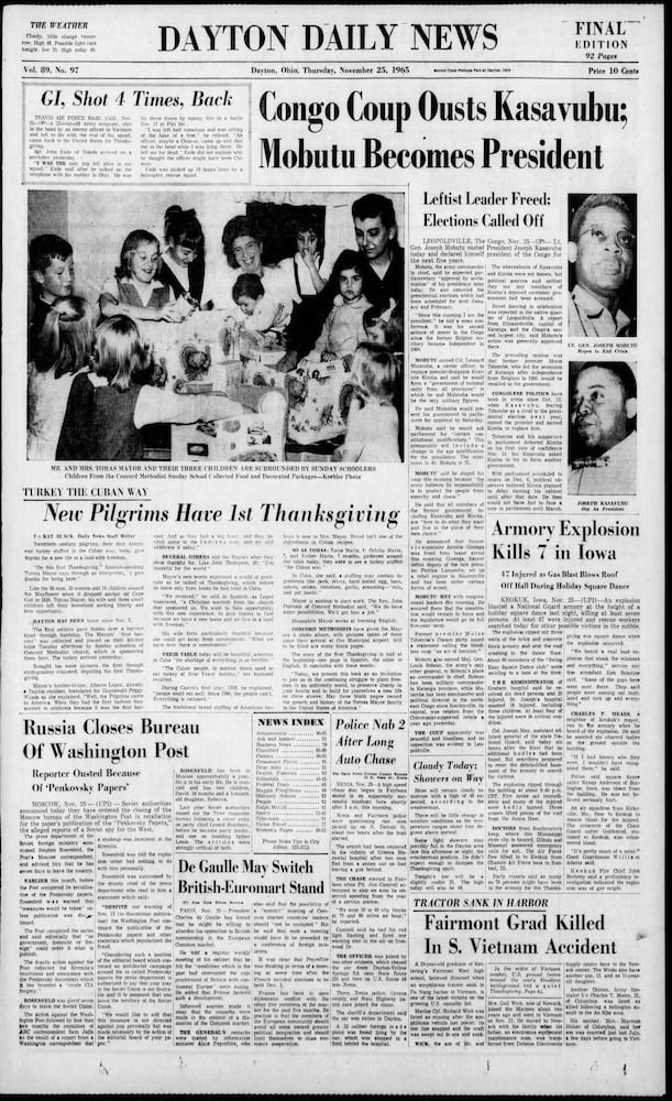 Thanksgiving Day front pages from the Dayton Daily News archives