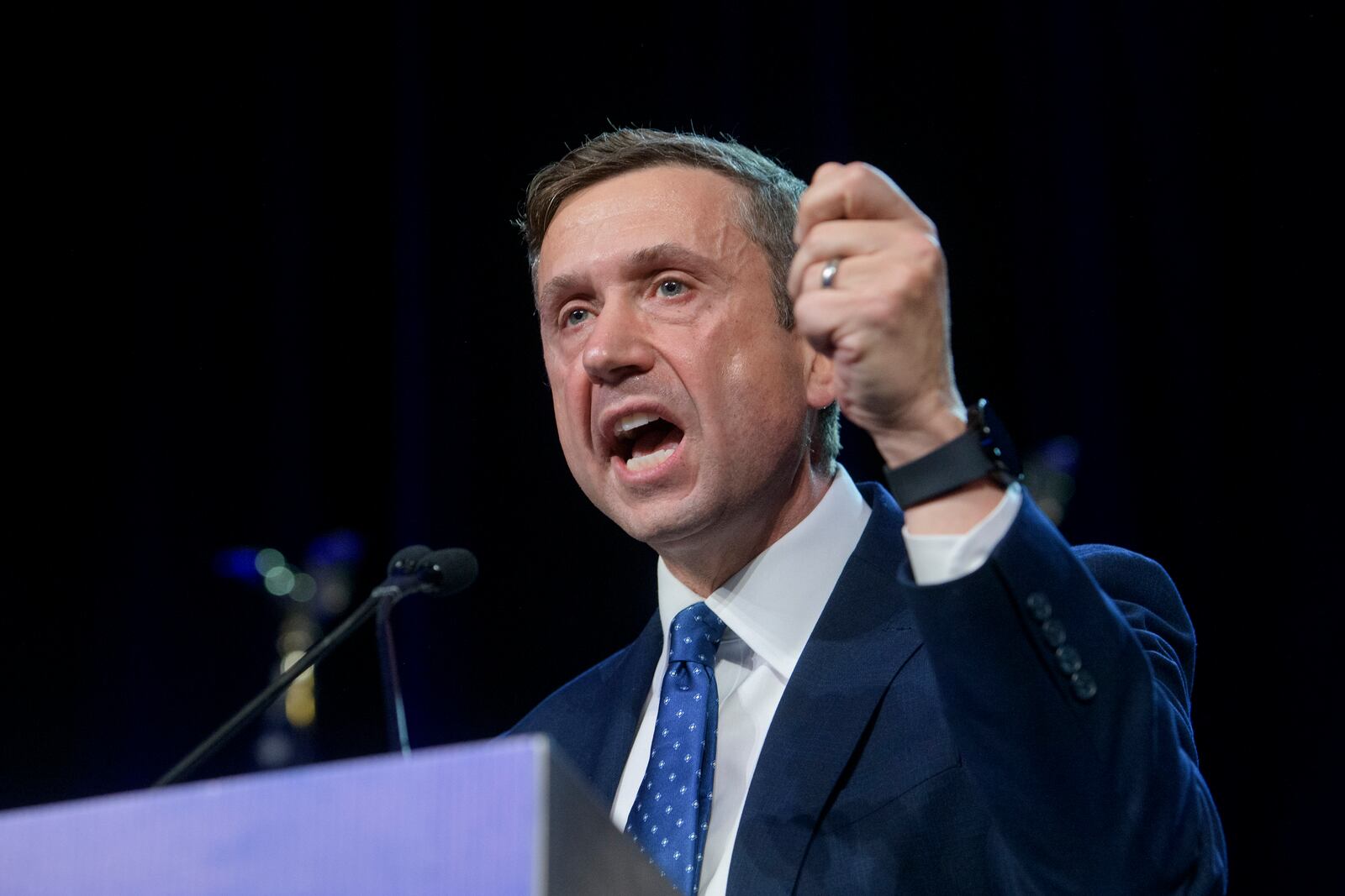 FILE - Newly elected Democratic National Committee Chairman Ken Martin speaks after winning the vote at the Democratic National Committee Winter Meeting in National Harbor, Md., Feb. 1, 2025. (AP Photo/Rod Lamkey, Jr., File)