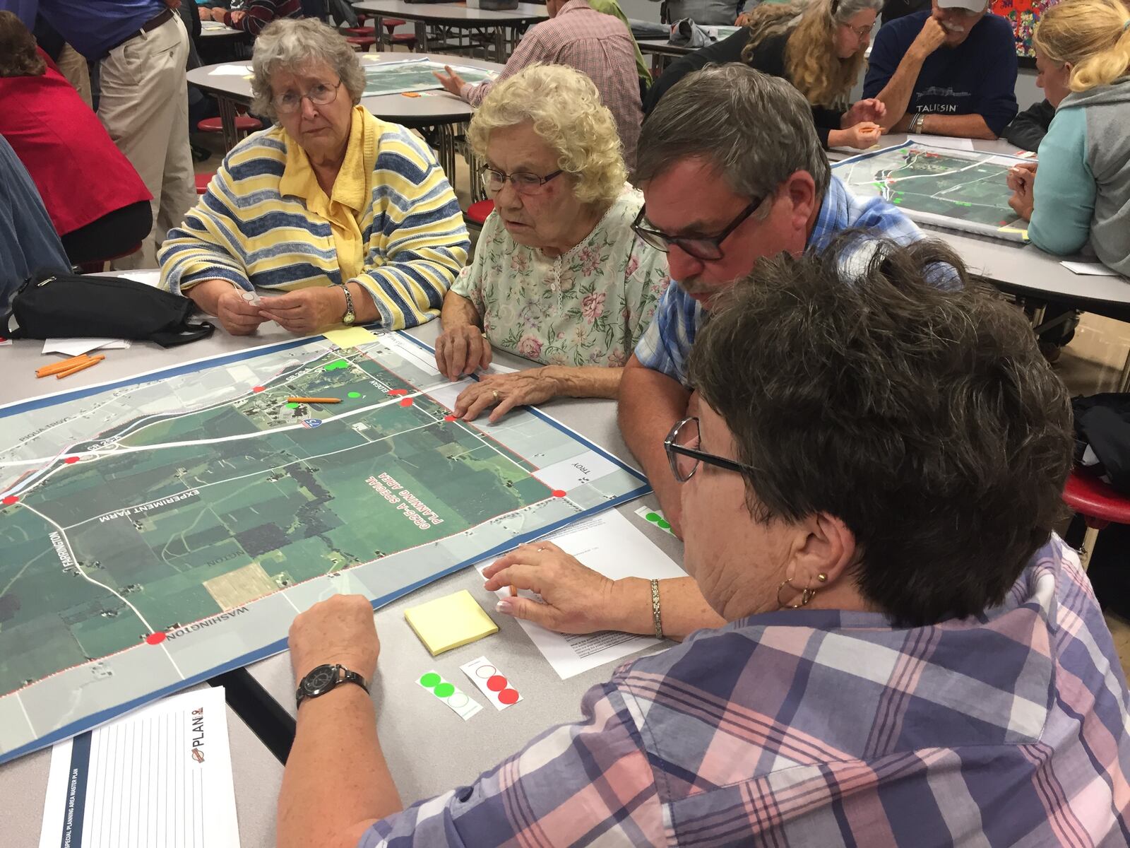 Residents and land owners attended a public meeting Monday night about the undeveloped interchange of the interstate and County Road 25-A between Piqua and Troy. (Steve Baker/Staff)