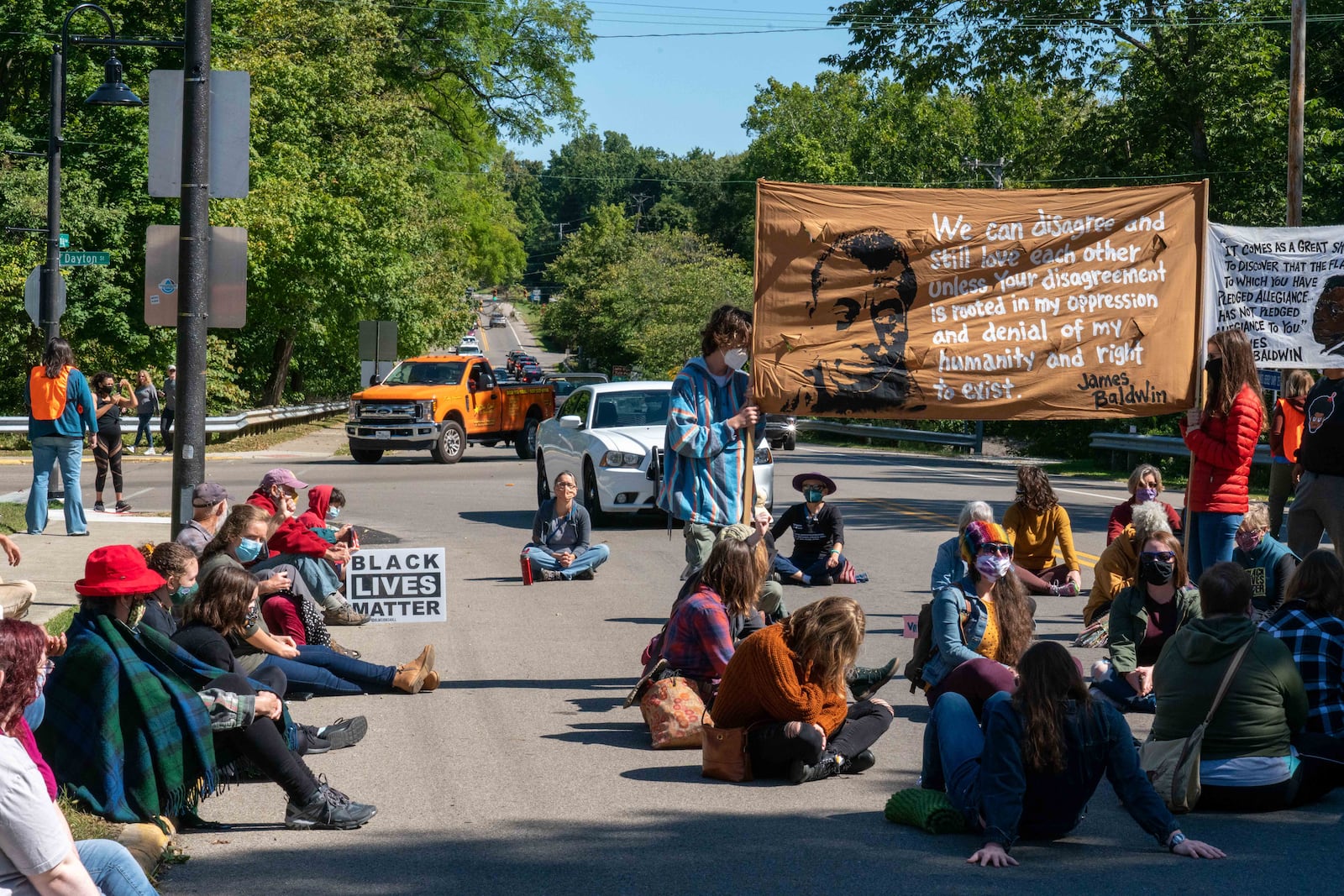 At a Black Lives Matter rally on Saturday, Sept. 19, protesters blocked traffic on U. S. Route 68 in downtown Yellow Springs for eight minutes and 46 seconds of silence, the approximate time a Minneapolis Police officer kneeled on George Floyd's neck.