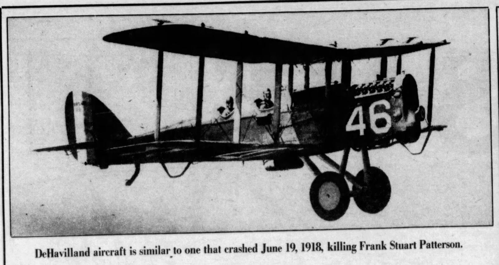 A DeHavilland Four aircraft similar to the one flown by 1st Lt. Frank Stuart Patterson