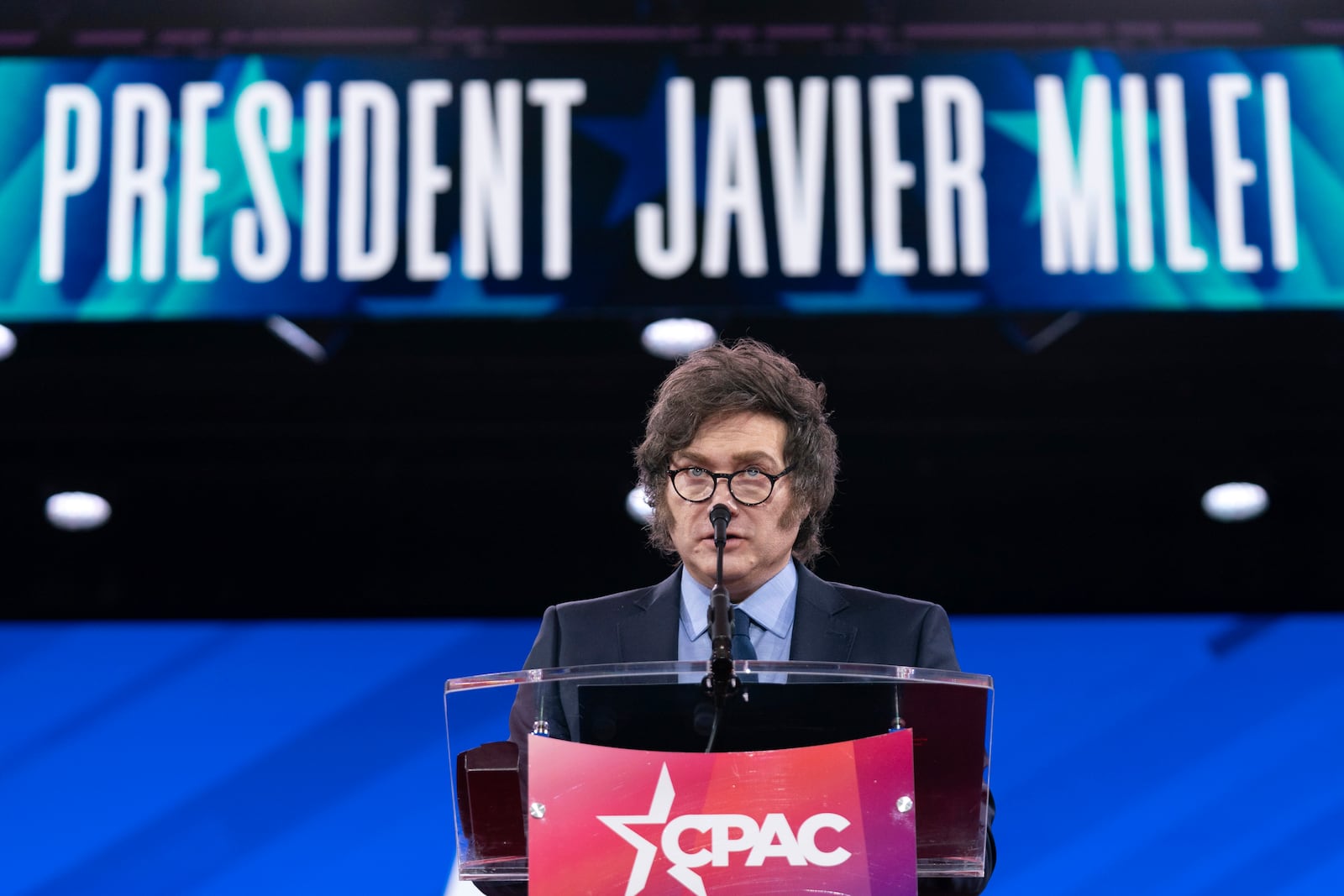 Argentina's President Javier Milei speaks at the Conservative Political Action Conference, CPAC, at the Gaylord National Resort & Convention Center, Saturday, Feb. 22, 2025, in Oxon Hill, Md. (AP Photo/Jose Luis Magana)